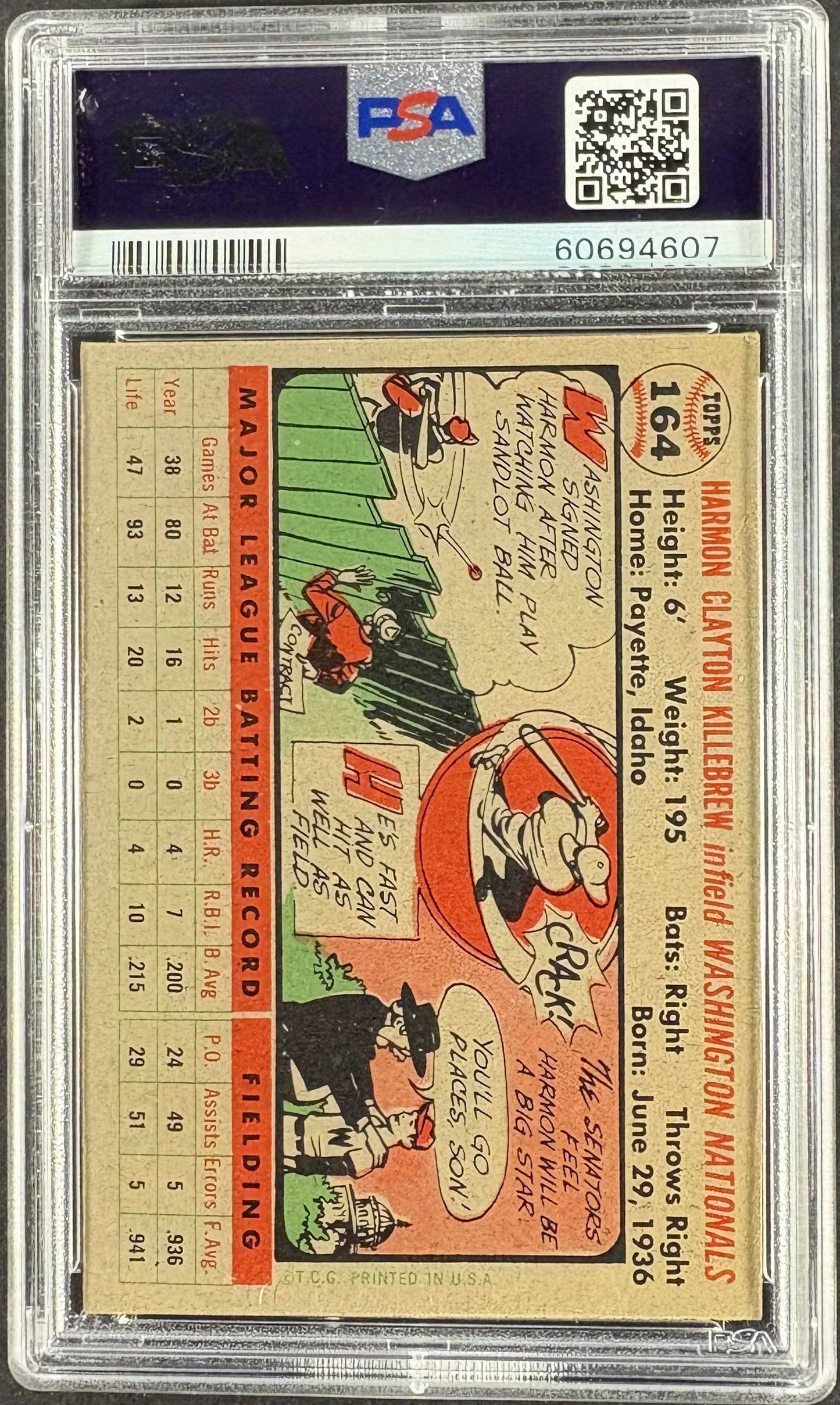1956 Topps #164 Harmon Killebrew Gray Back PSA 6