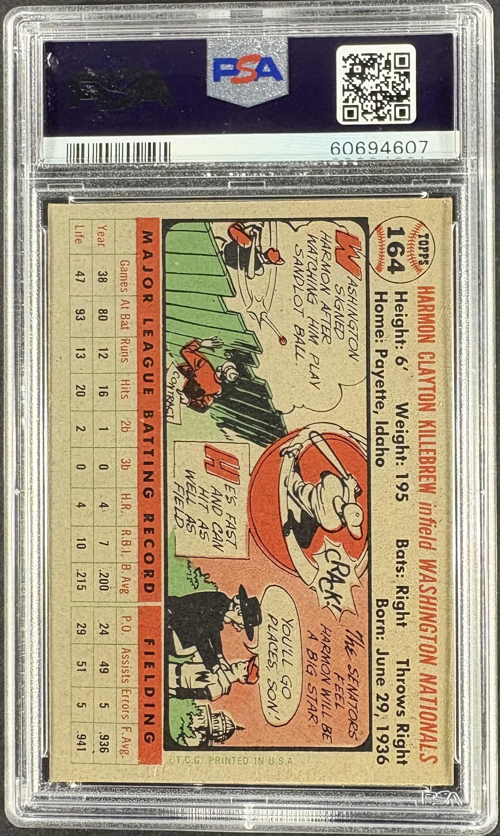 1956 Topps #164 Harmon Killebrew Gray Back PSA 6