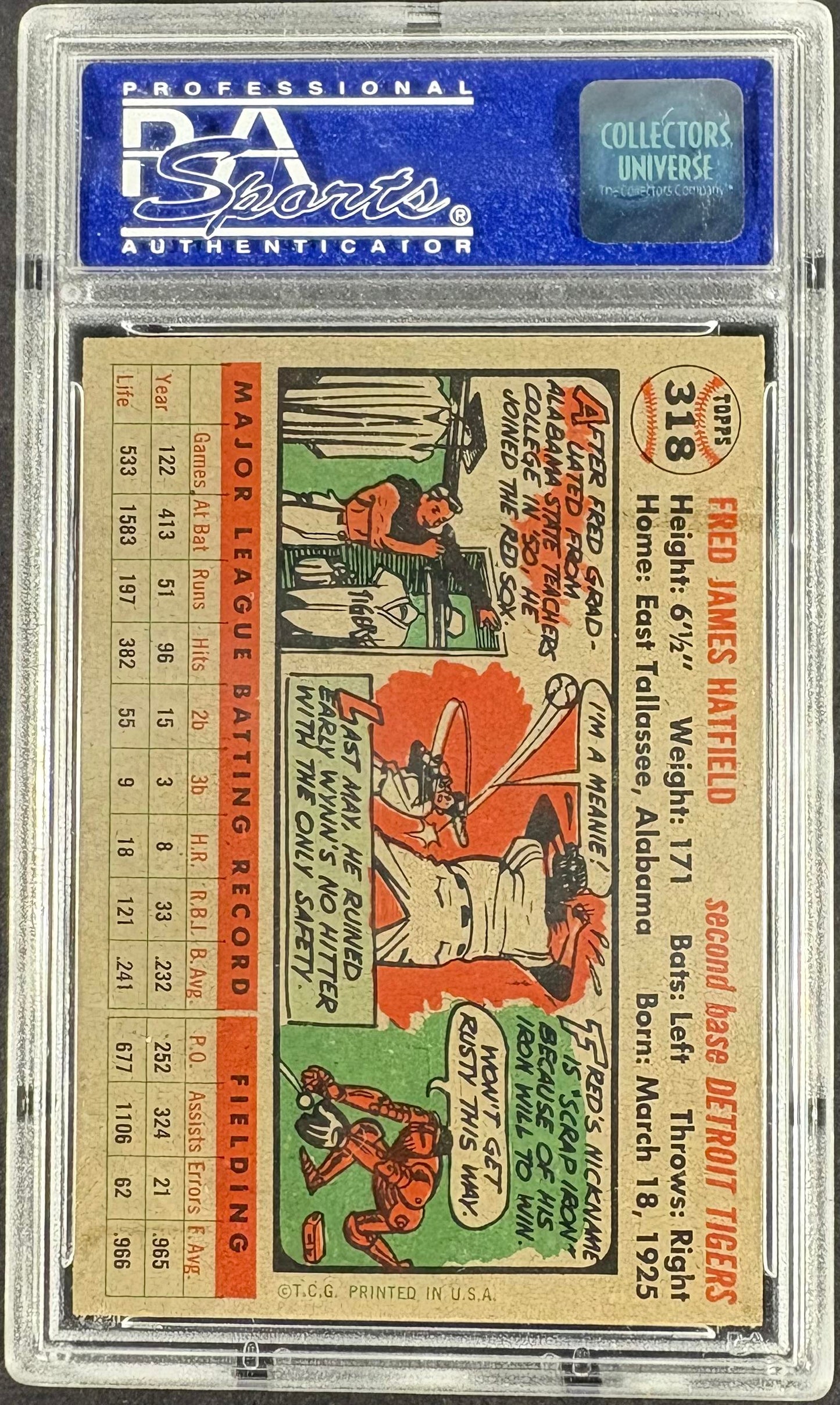1956 Topps #318 Fred Hatfield PSA 8 NM-MT High Grade