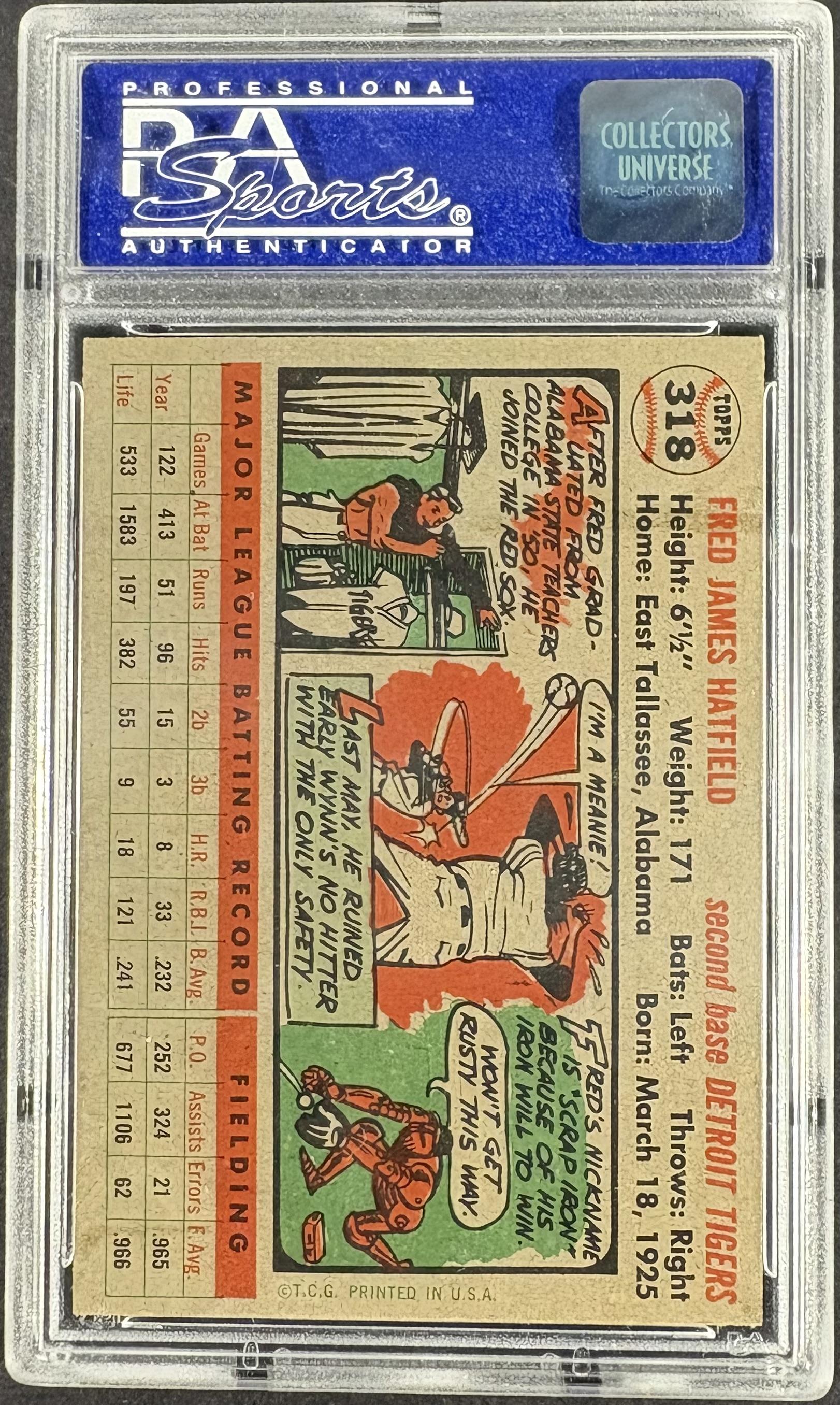 1956 Topps #318 Fred Hatfield PSA 8 NM-MT High Grade
