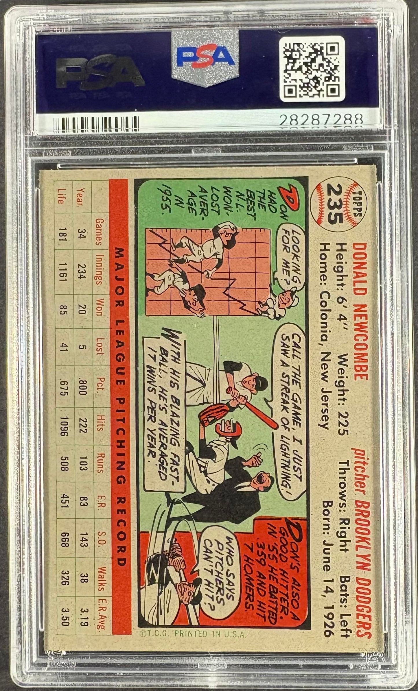 1956 Topps #235 Don Newcombe PSA 8 NM-MT High Grade