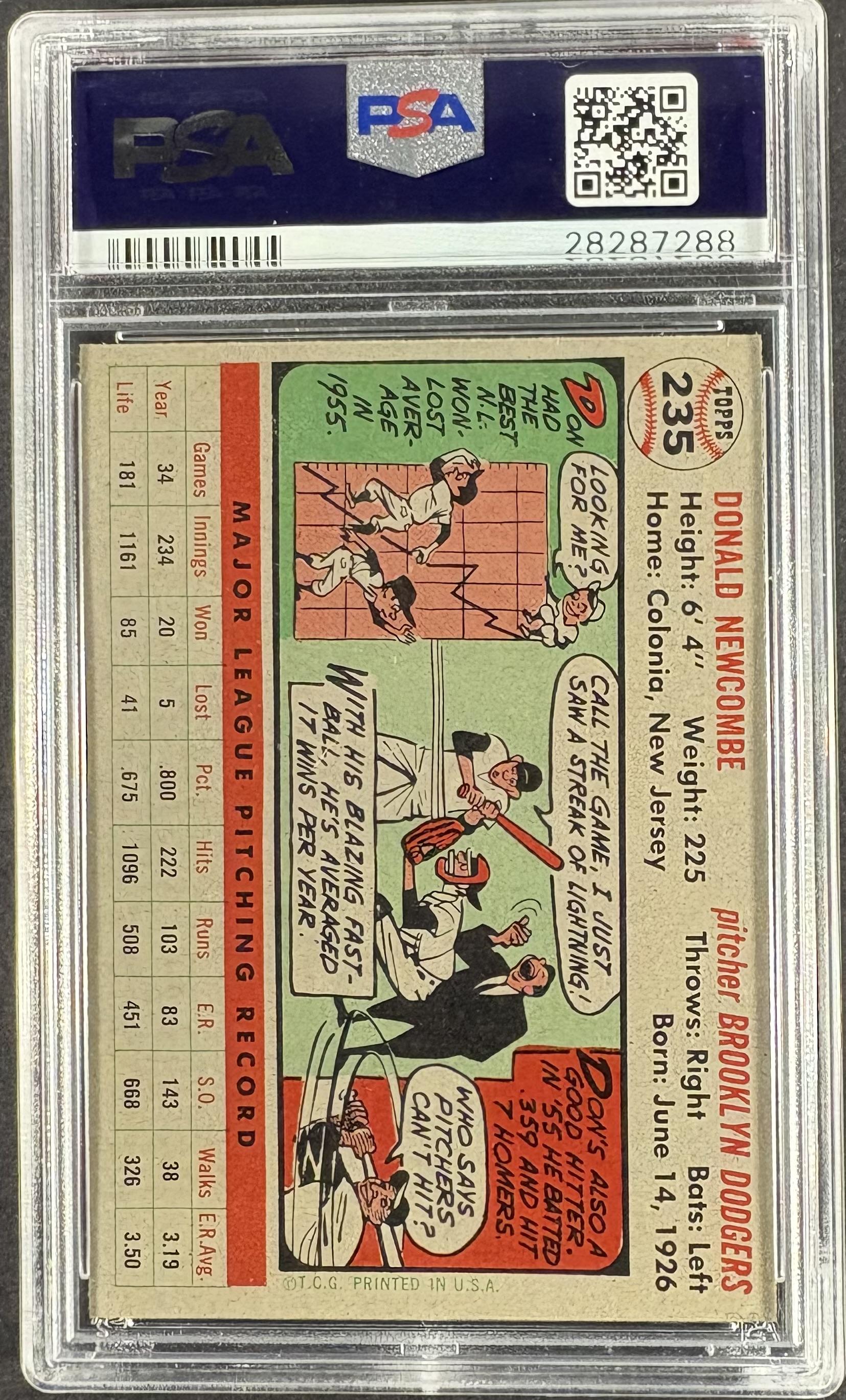 1956 Topps #235 Don Newcombe PSA 8 NM-MT High Grade