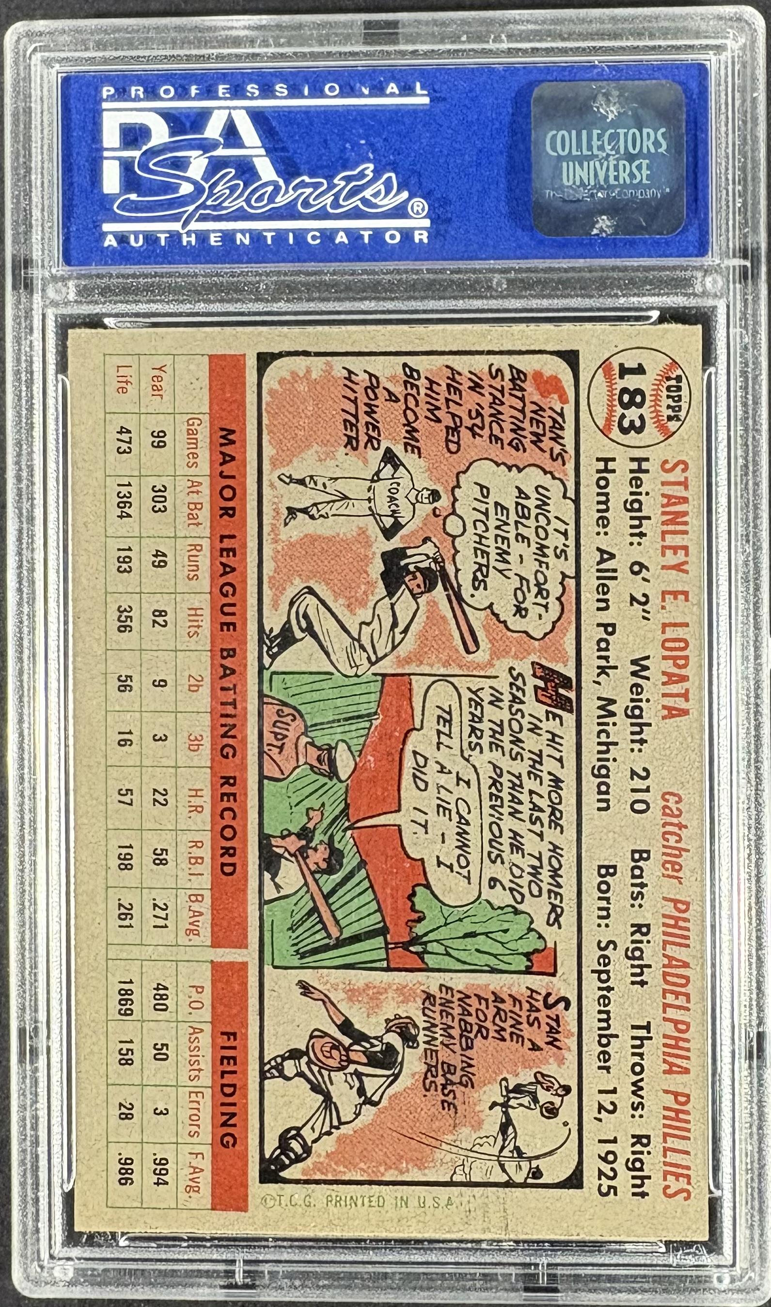 1956 Topps #183 Stan Lopata PSA 8 NM-MT High Grade