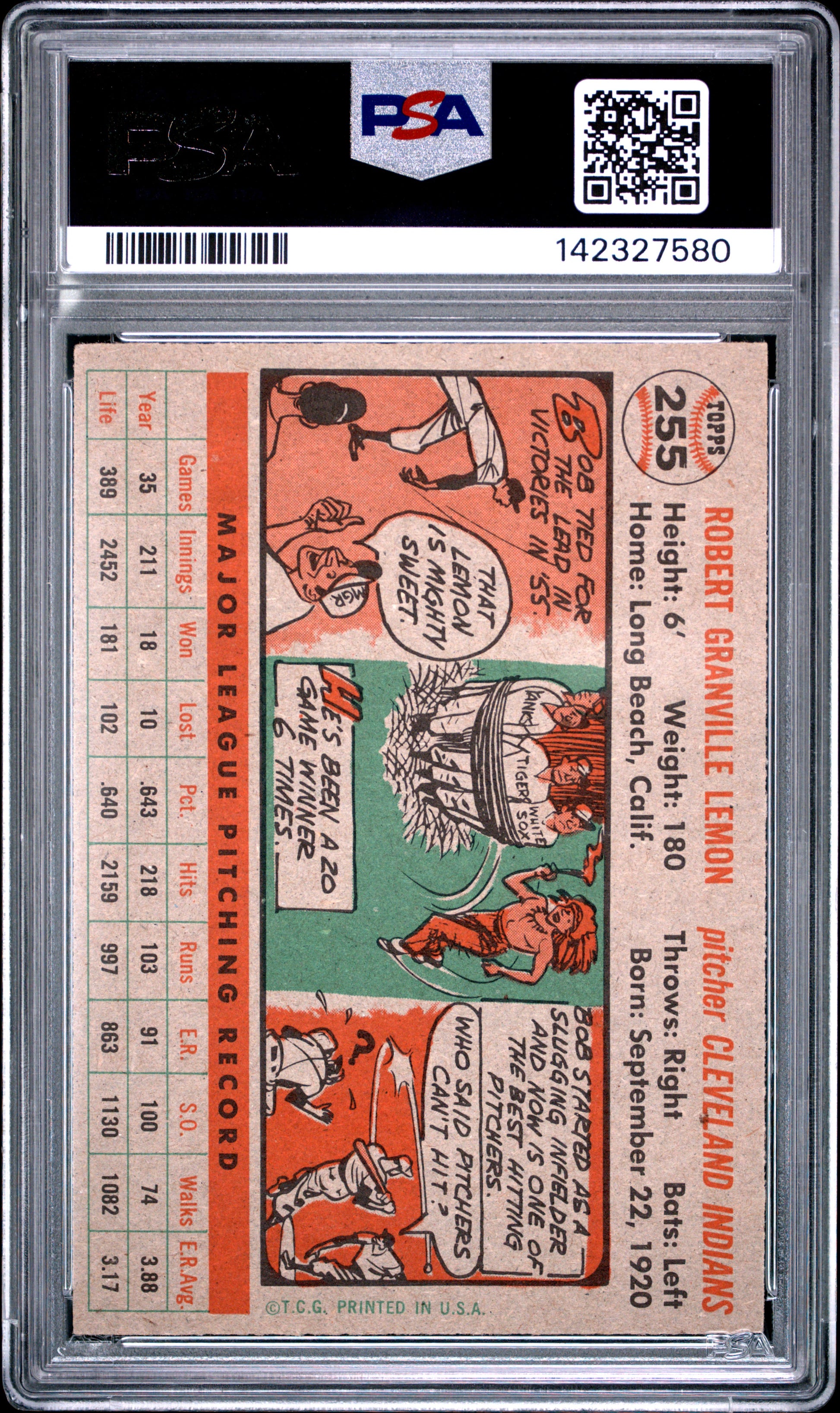 1956 Topps #255 Bob Lemon PSA 8 NM-MT High Grade New Label