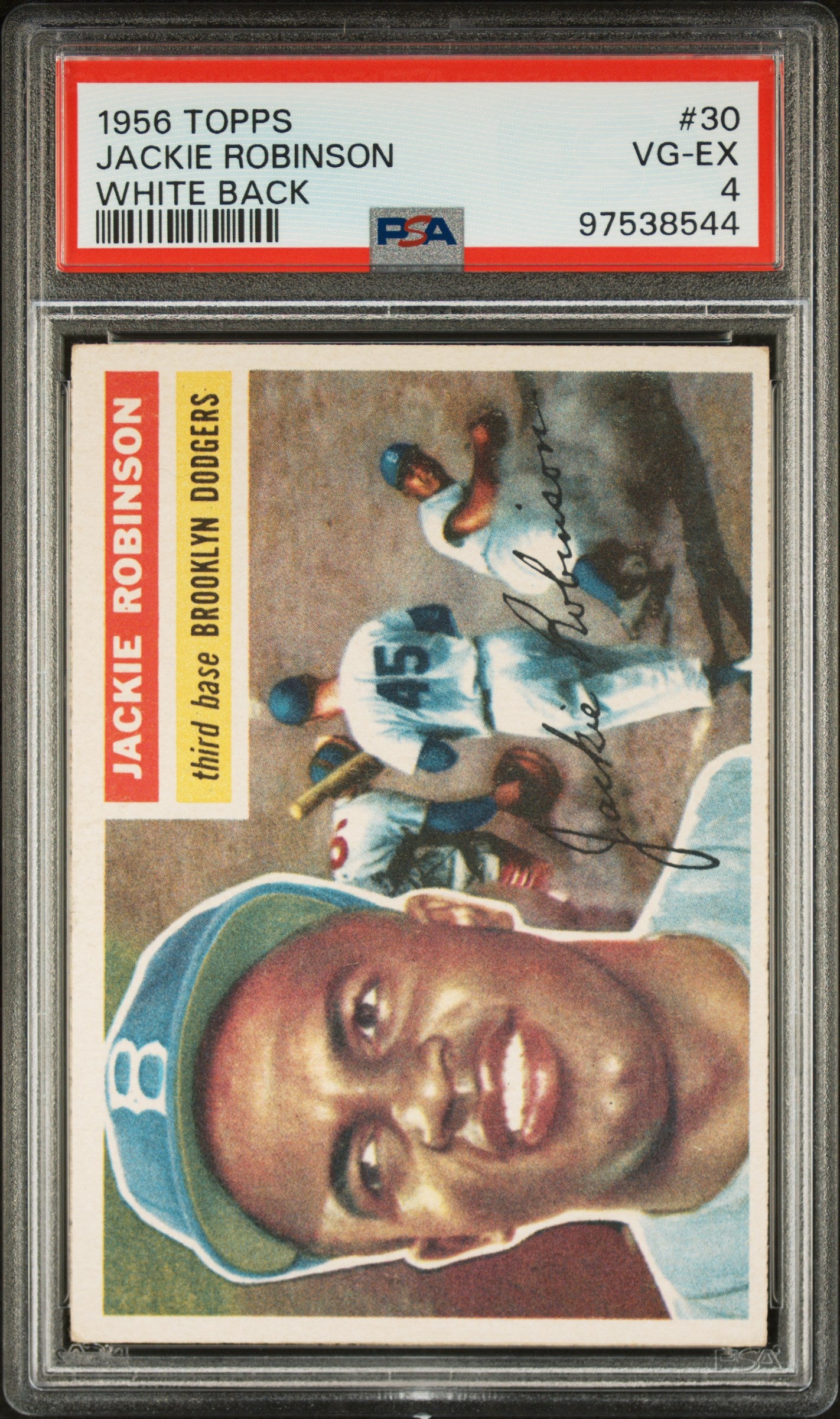 1956 Topps #30 Jackie Robinson White Back PSA 4 VG-EX New Label