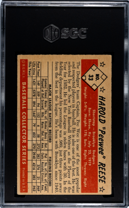 1953 Bowman Color #33 Pee Wee Reese SGC 3.5 VG+