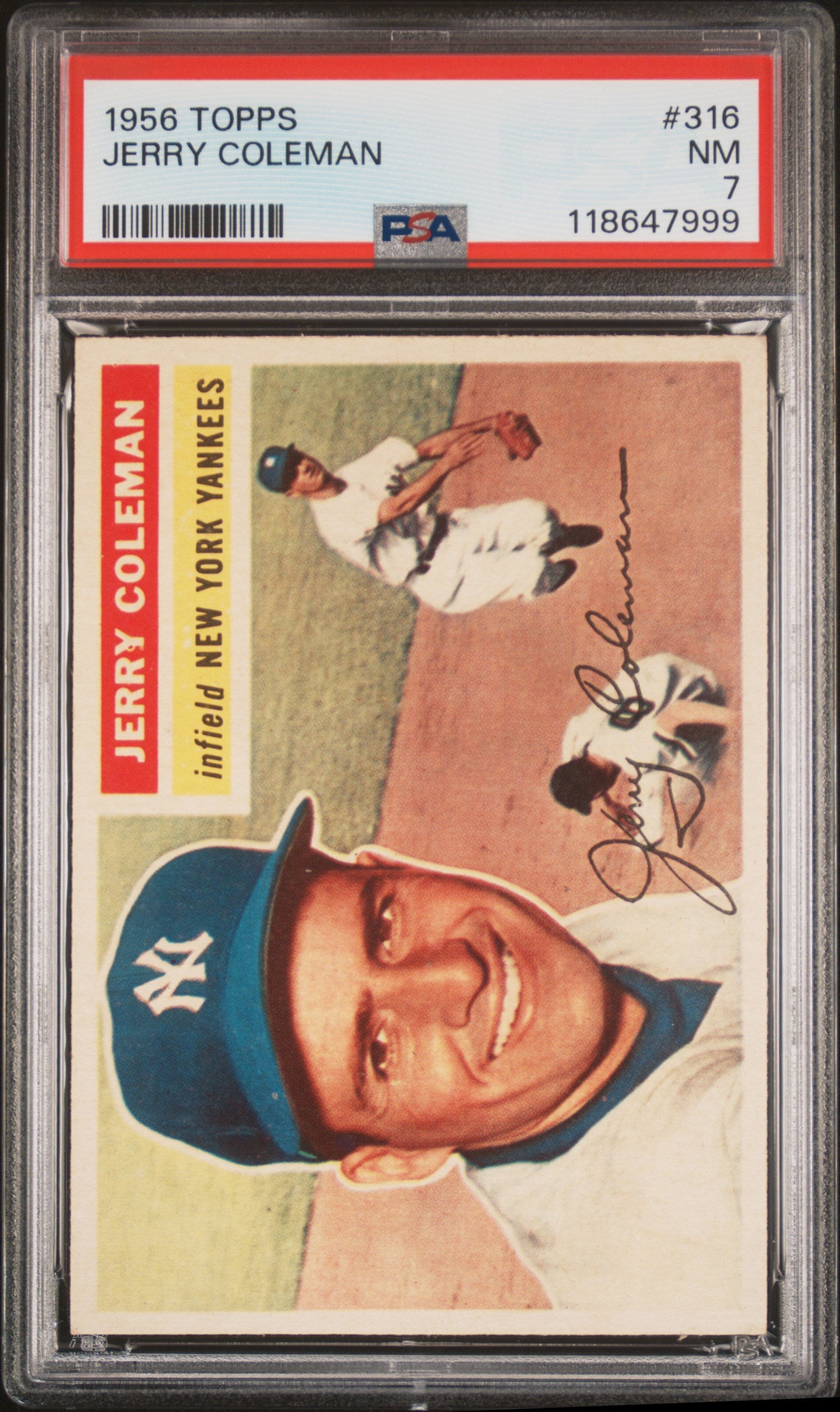 1956 Topps #316 Jerry Coleman PSA 7 NM Near Mint New Label