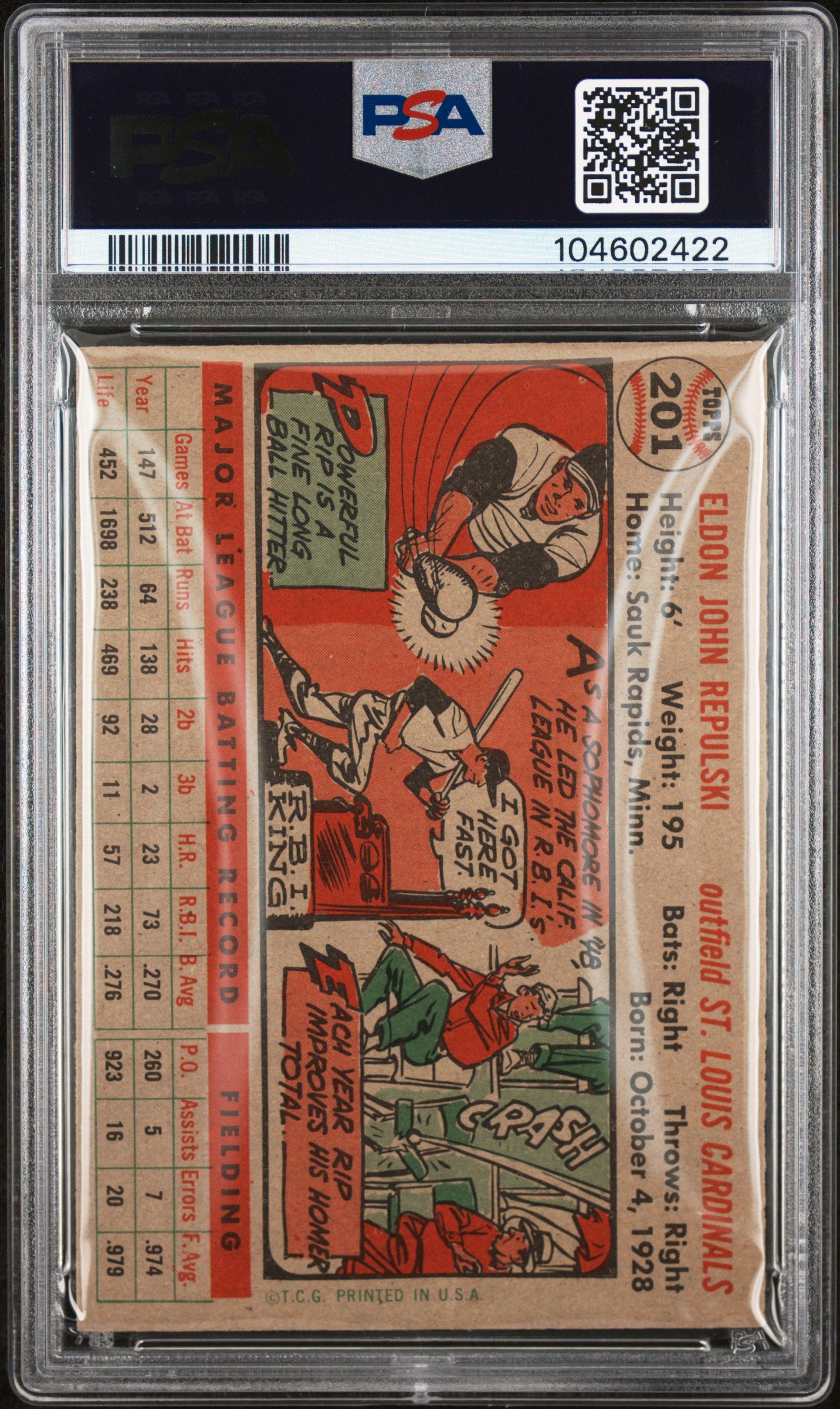 1956 Topps #201 Rip Repulski PSA 7 NM Near Mint New Label