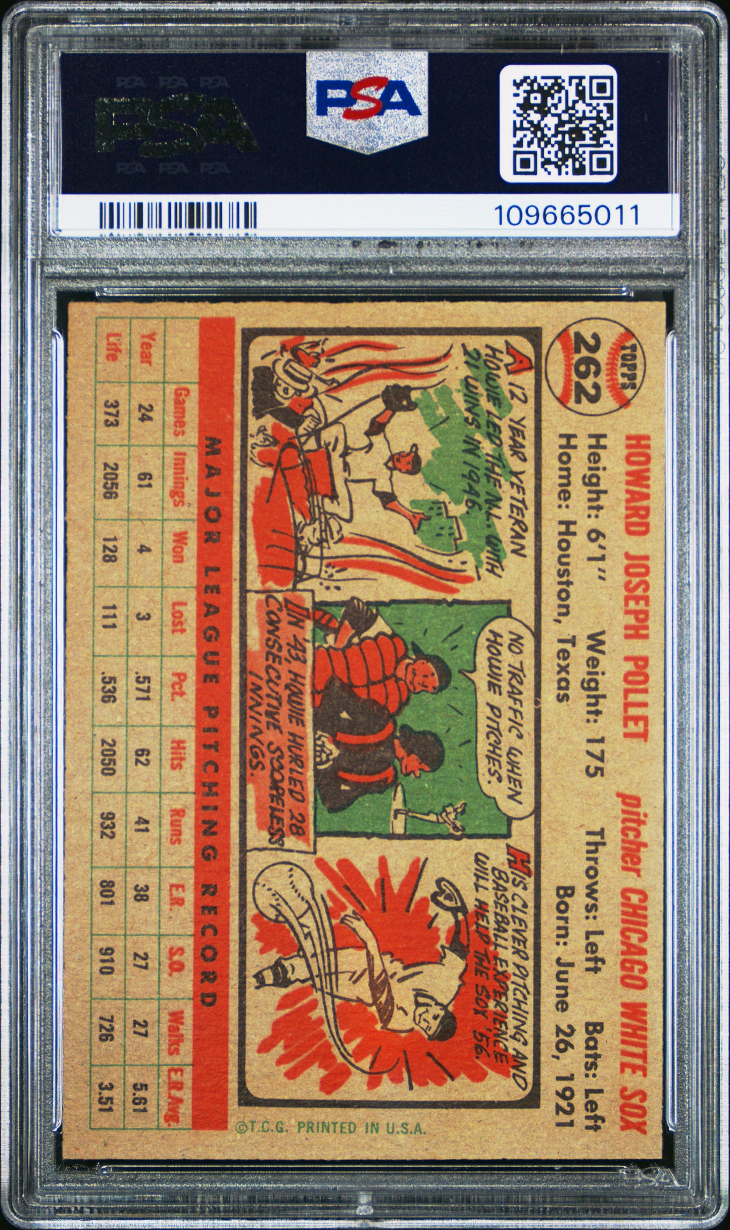 1956 Topps #262 Howie Pollet PSA 7 NM Near Mint New Label