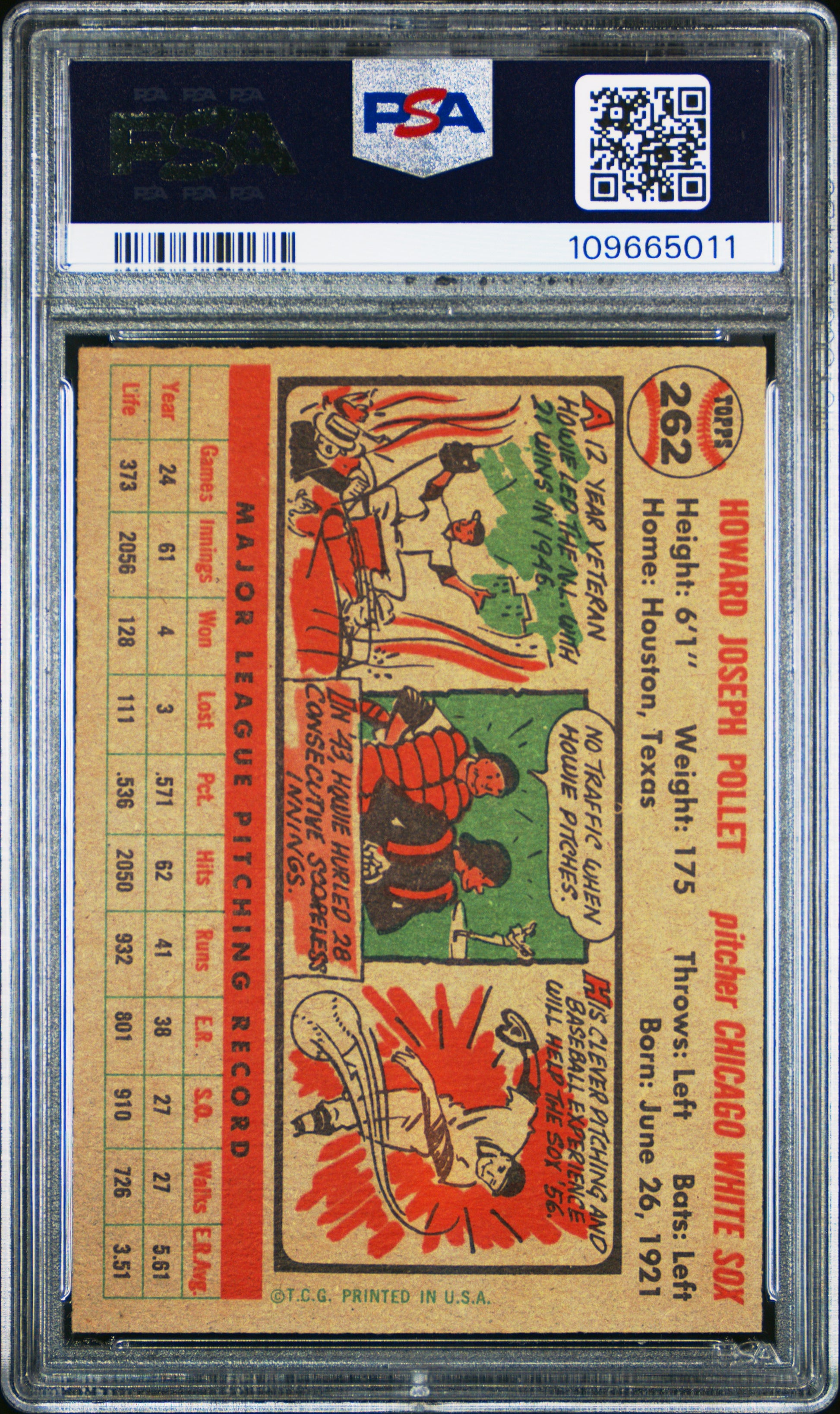1956 Topps #262 Howie Pollet PSA 7 NM Near Mint New Label