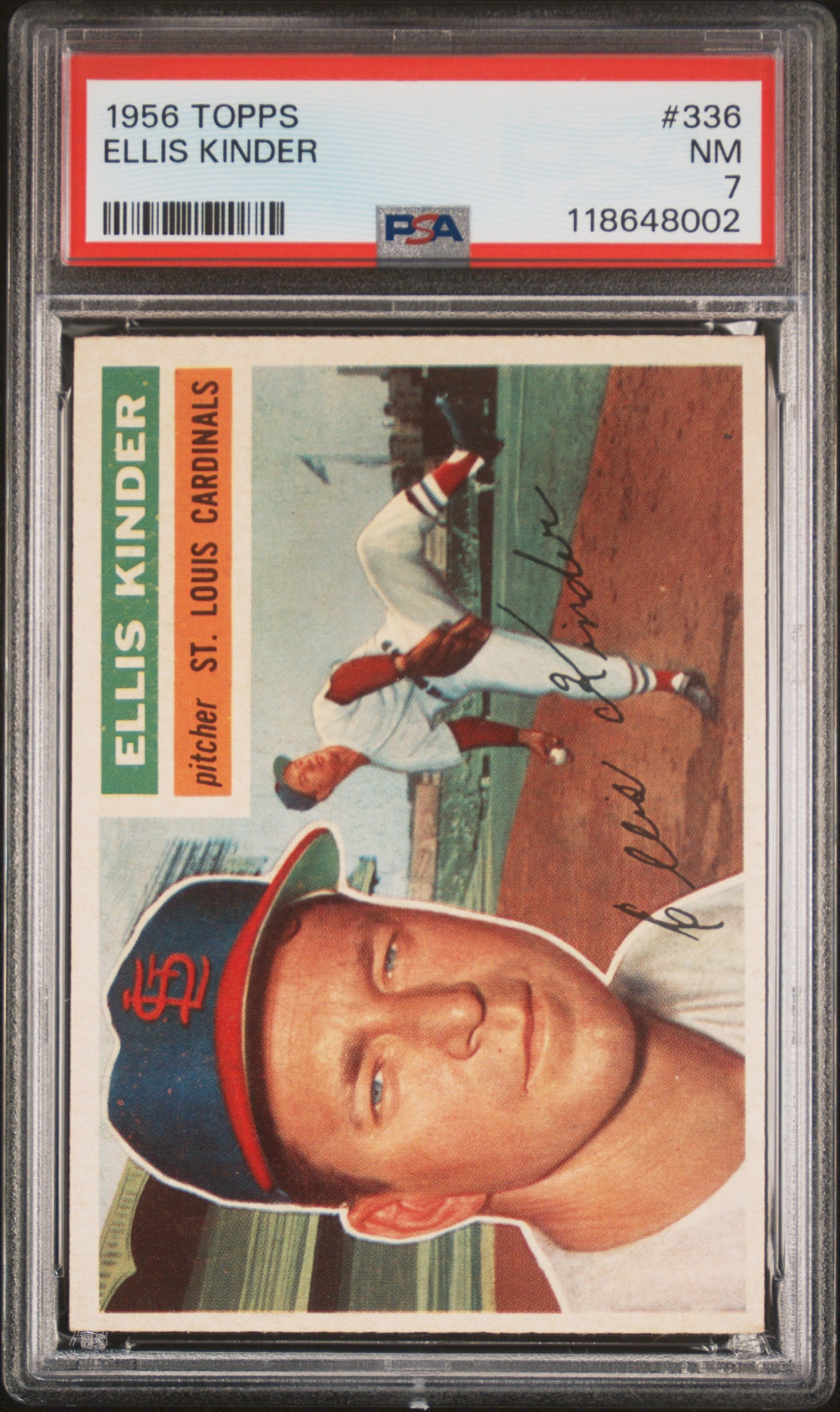 1956 Topps #336 Ellis Kinder PSA 7 NM Near Mint New Label