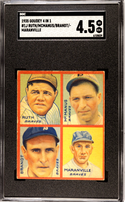 1935 Goudey 4 In 1 #1J Babe Ruth Mcmanus Brandt Maranville SGC 4.5 VG-EX+