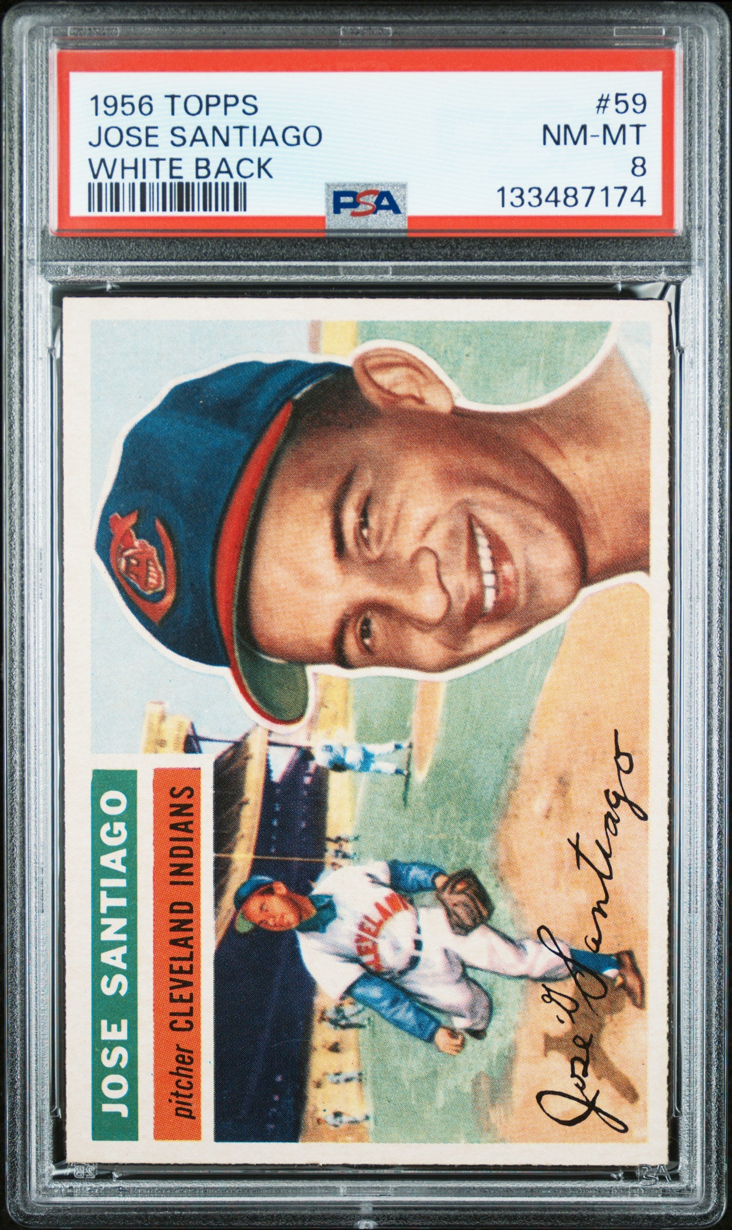 1956 Topps #59 Jose Santiago White Back PSA 8 NM-MT High Grade New Label