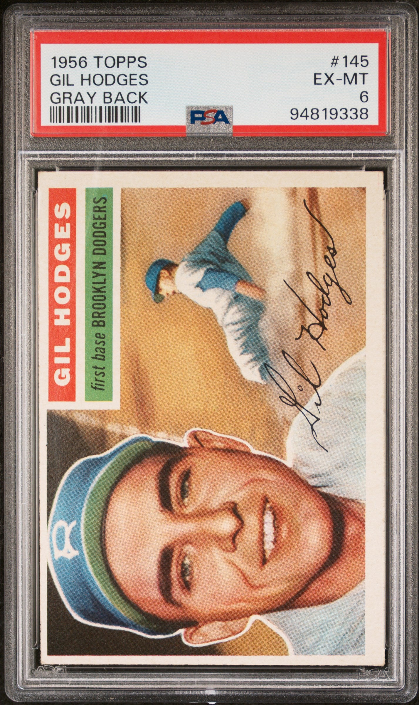 1956 Topps #145 Gil Hodges Gray Back PSA 6 EX-MT New Label
