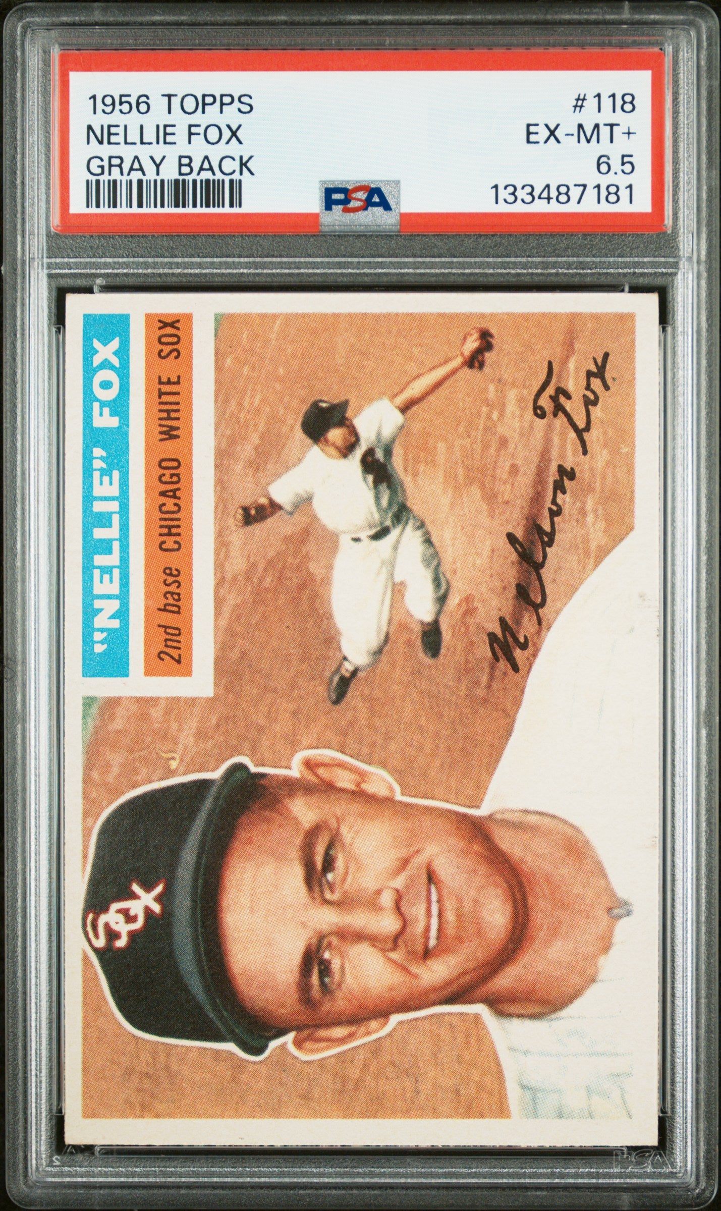 1956 Topps #118 Nellie Fox Gray Back PSA 6.5 EX-MT+ New Label