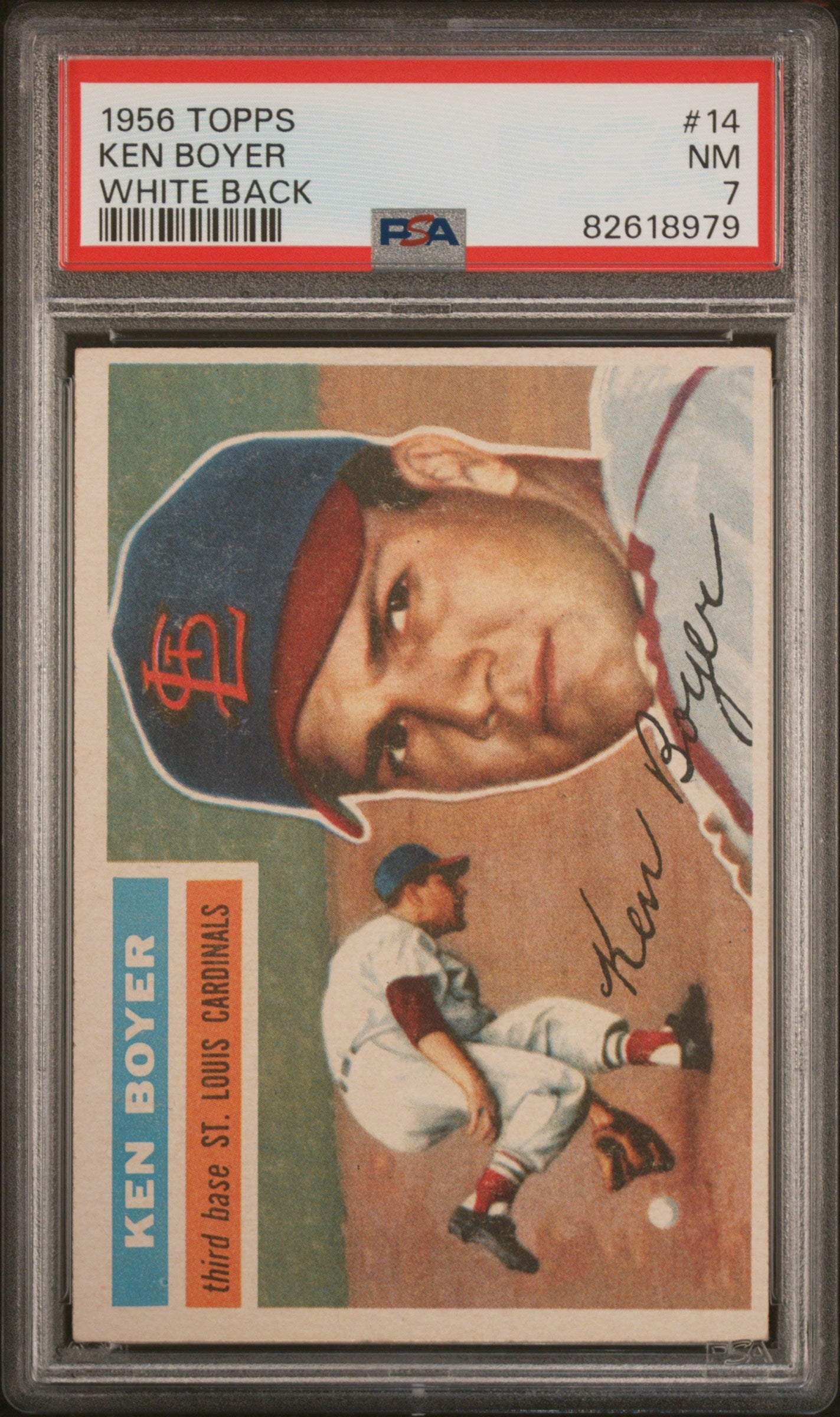 1956 Topps #14 Ken Boyer White Back PSA 7 NM New Label