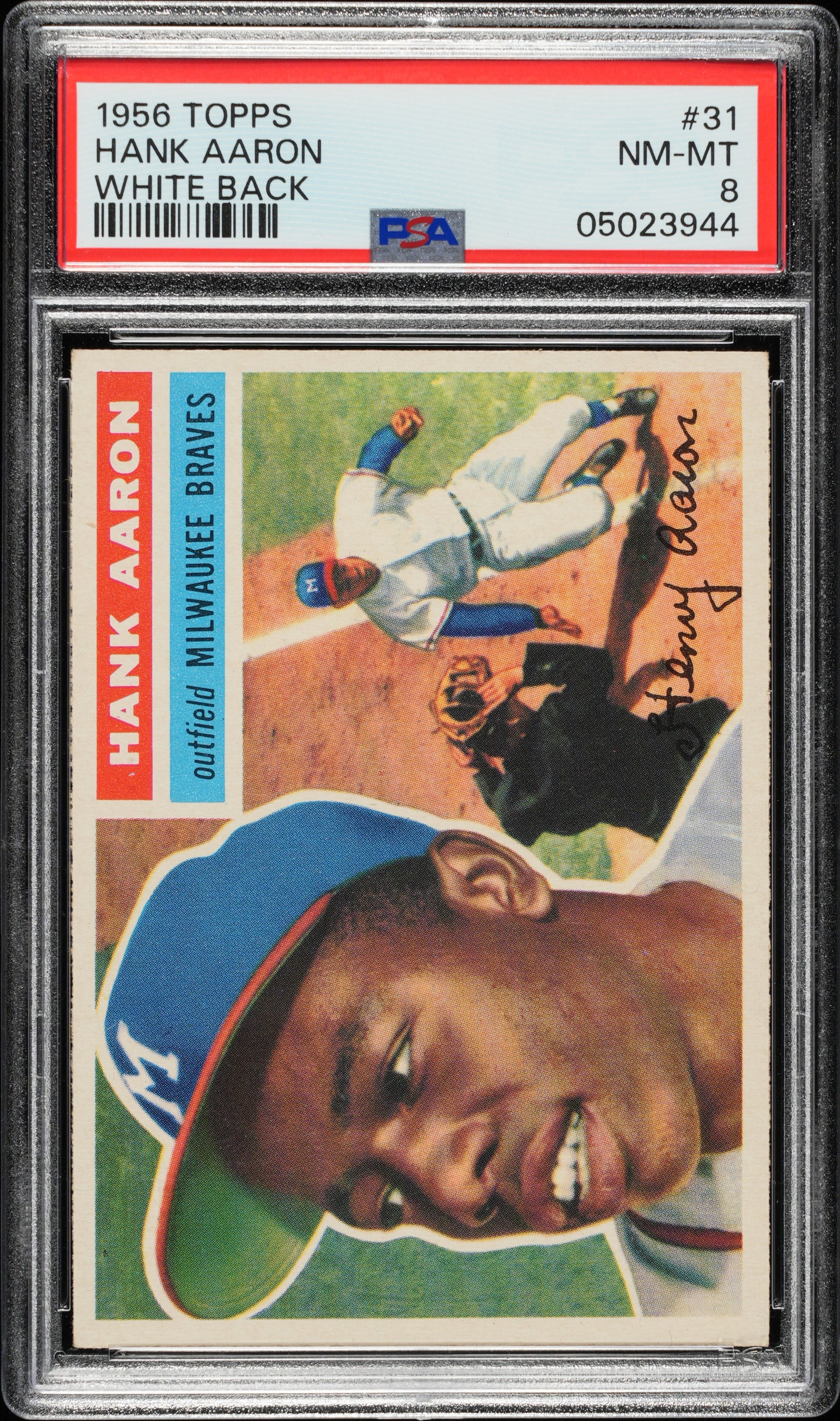 1956 Topps #31 Hank Aaron White Back PSA 8 NM-MT High Grade Nice Eye Appeal