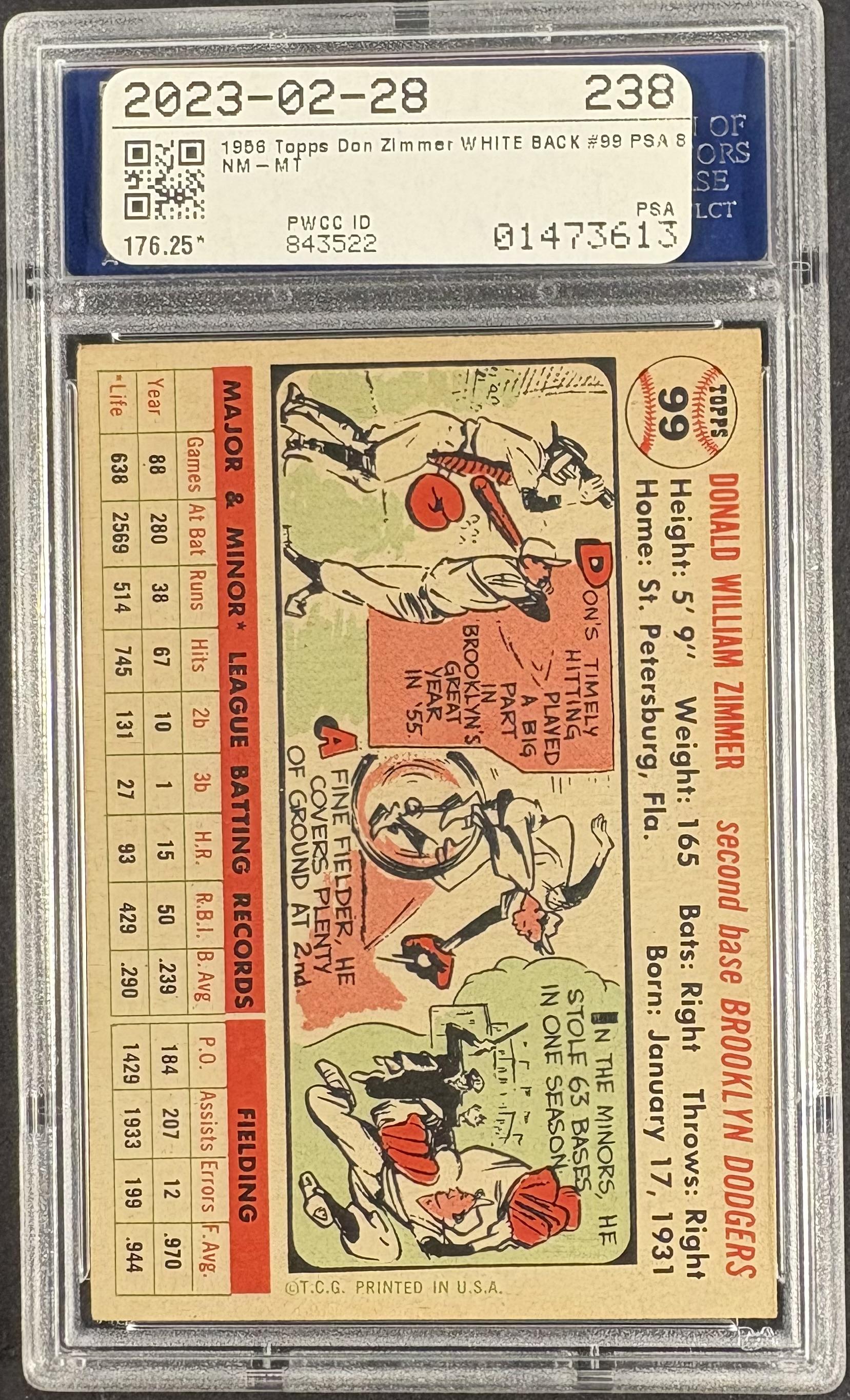 1956 Topps #99 Don Zimmer PSA 8 NM-MT High Grade CENTERED