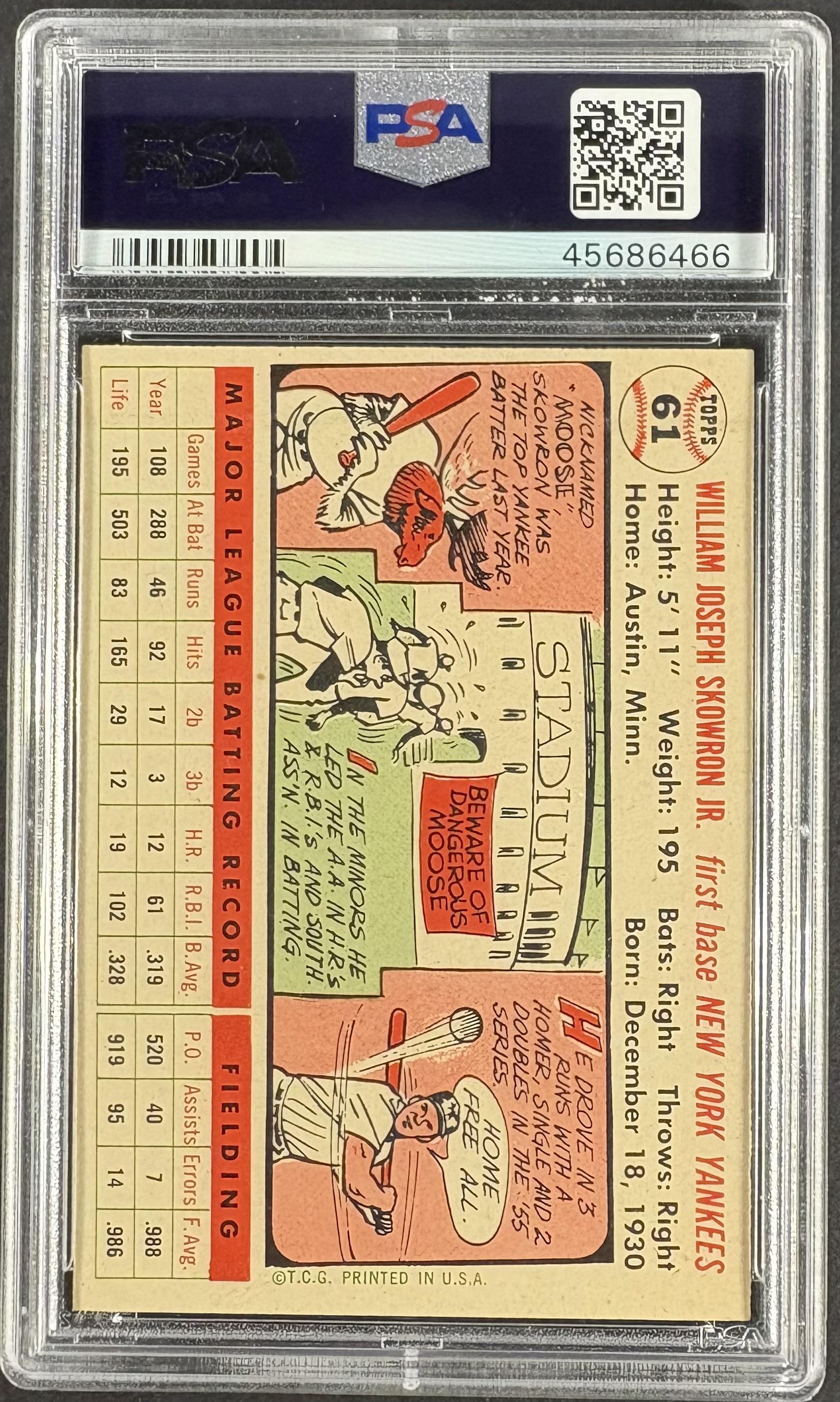 1956 Topps #61 Bill Skowron White Back PSA 8 NM-MT High Grade New Label