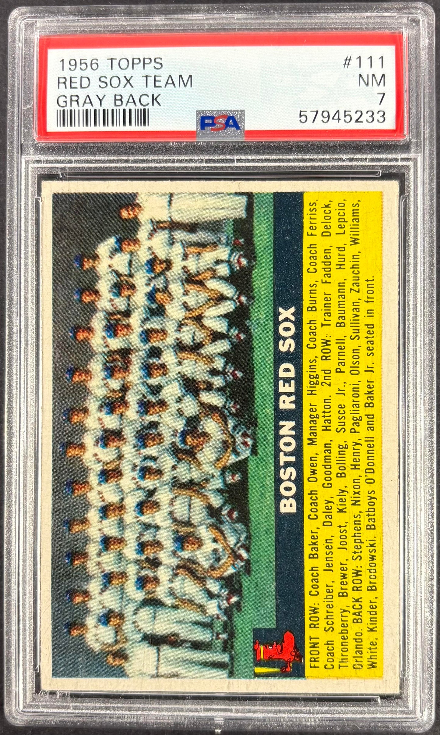 1956 Topps #111b Boston Red Sox Team Card PSA 7 NM Near Mint