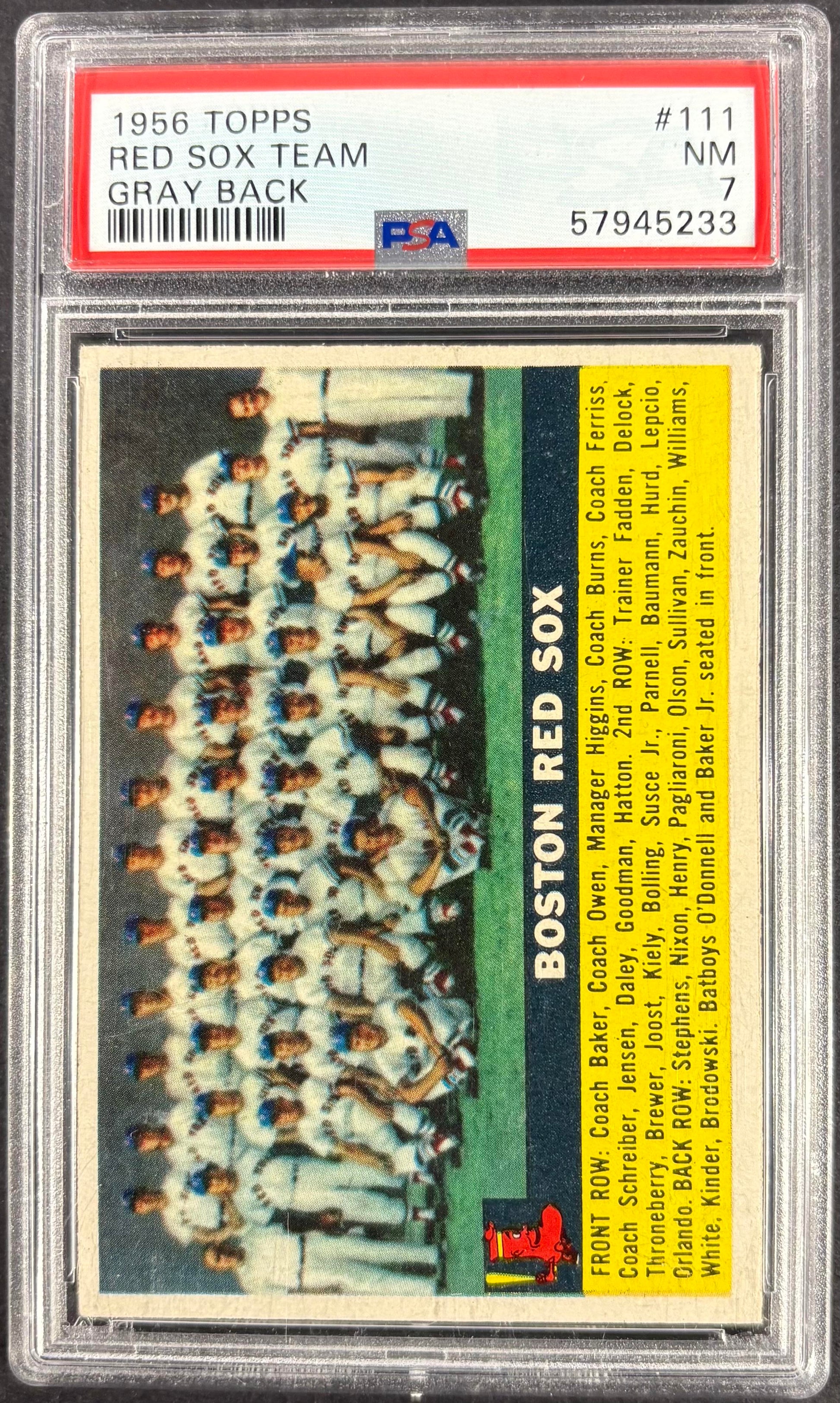 1956 Topps #111b Boston Red Sox Team Card PSA 7 NM Near Mint