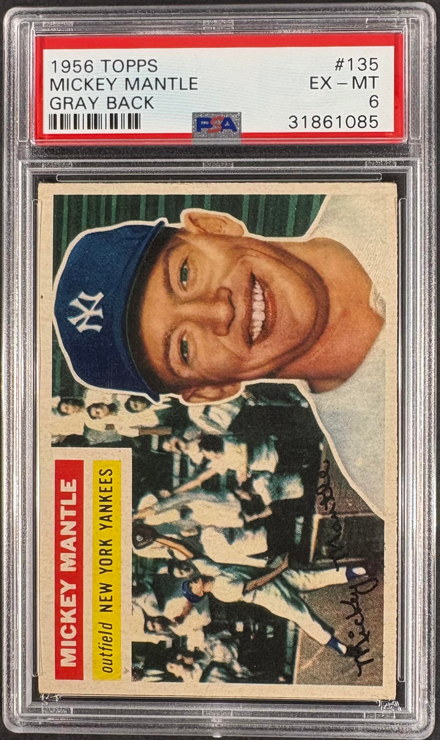 1956 Topps #135 Mickey Mantle PSA 6 EX-MT Well Centered New Label