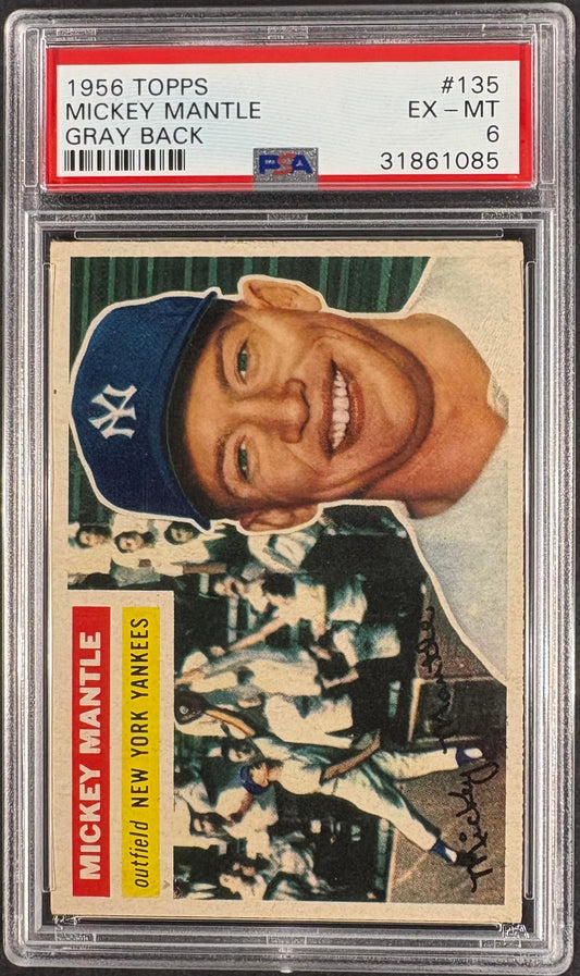 1956 Topps #135 Mickey Mantle PSA 6 EX-MT Well Centered New Label