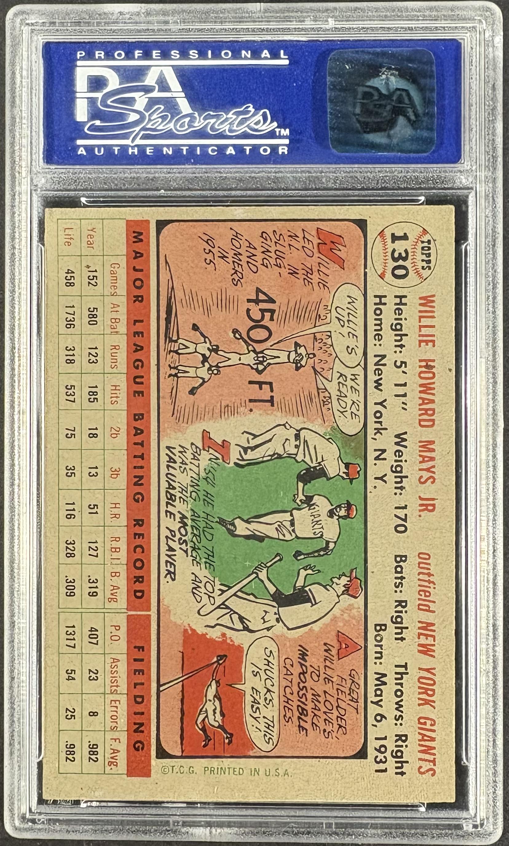 1956 Topps #130 Willie Mays PSA 8 NM-MT High Grade Well Centered
