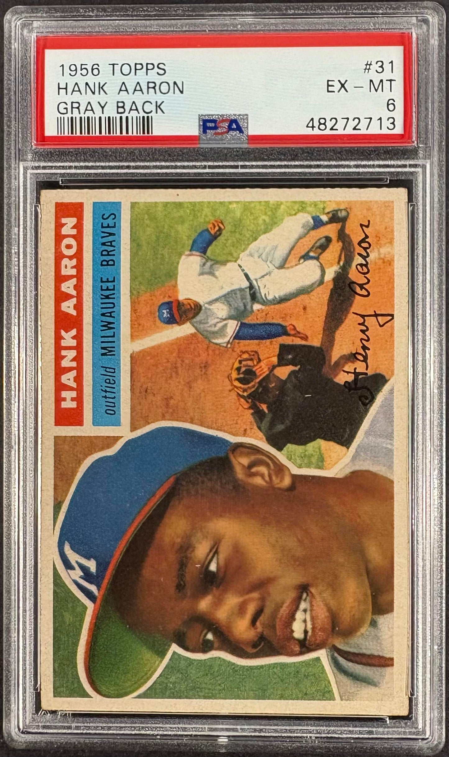 1956 Topps #31b Hank Aaron PSA 6 EX-MT Nice Eye Appeal New Label