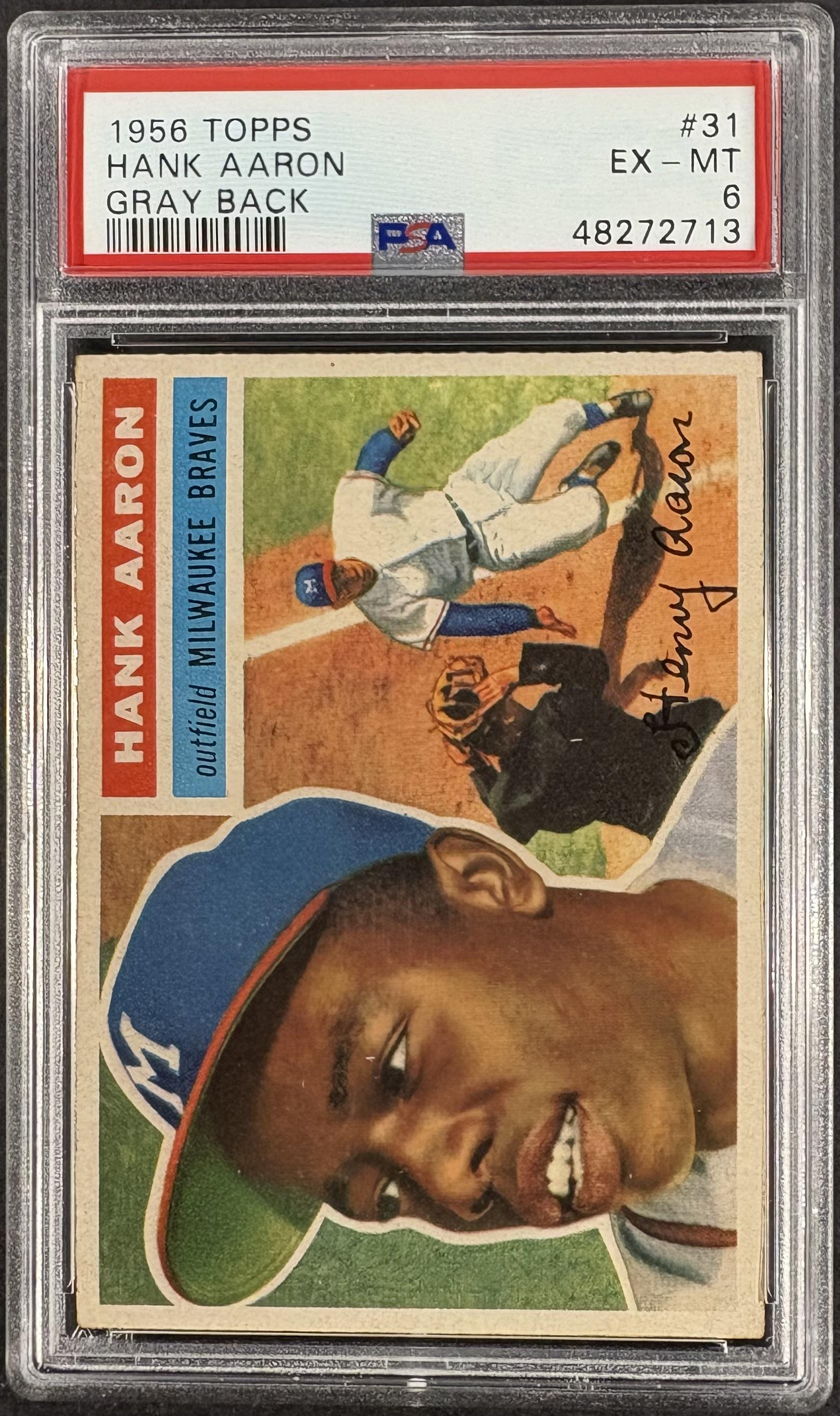 1956 Topps #31b Hank Aaron PSA 6 EX-MT Nice Eye Appeal New Label