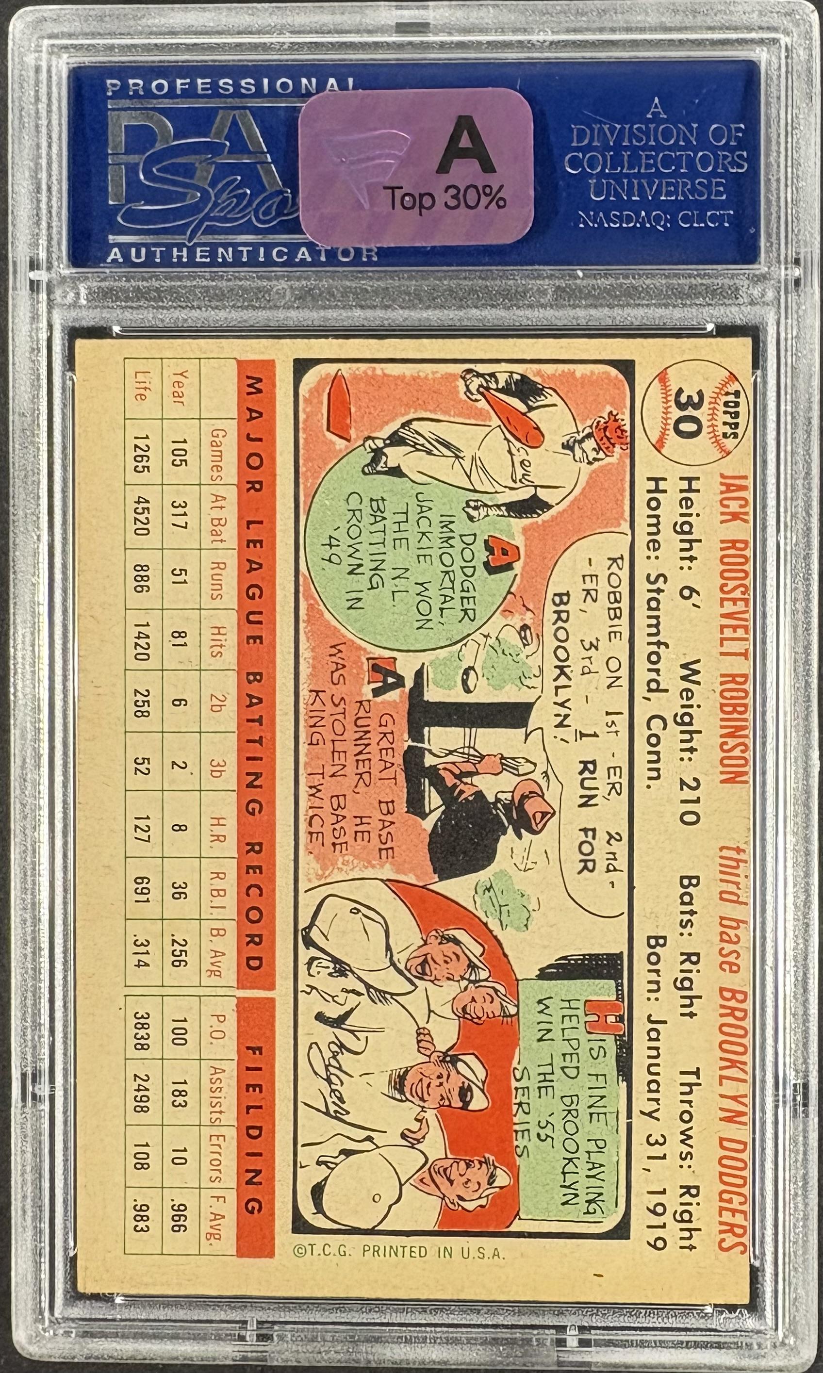 1956 Topps #30 Jackie Robinson Gray Back PSA 5 EX Well Centered