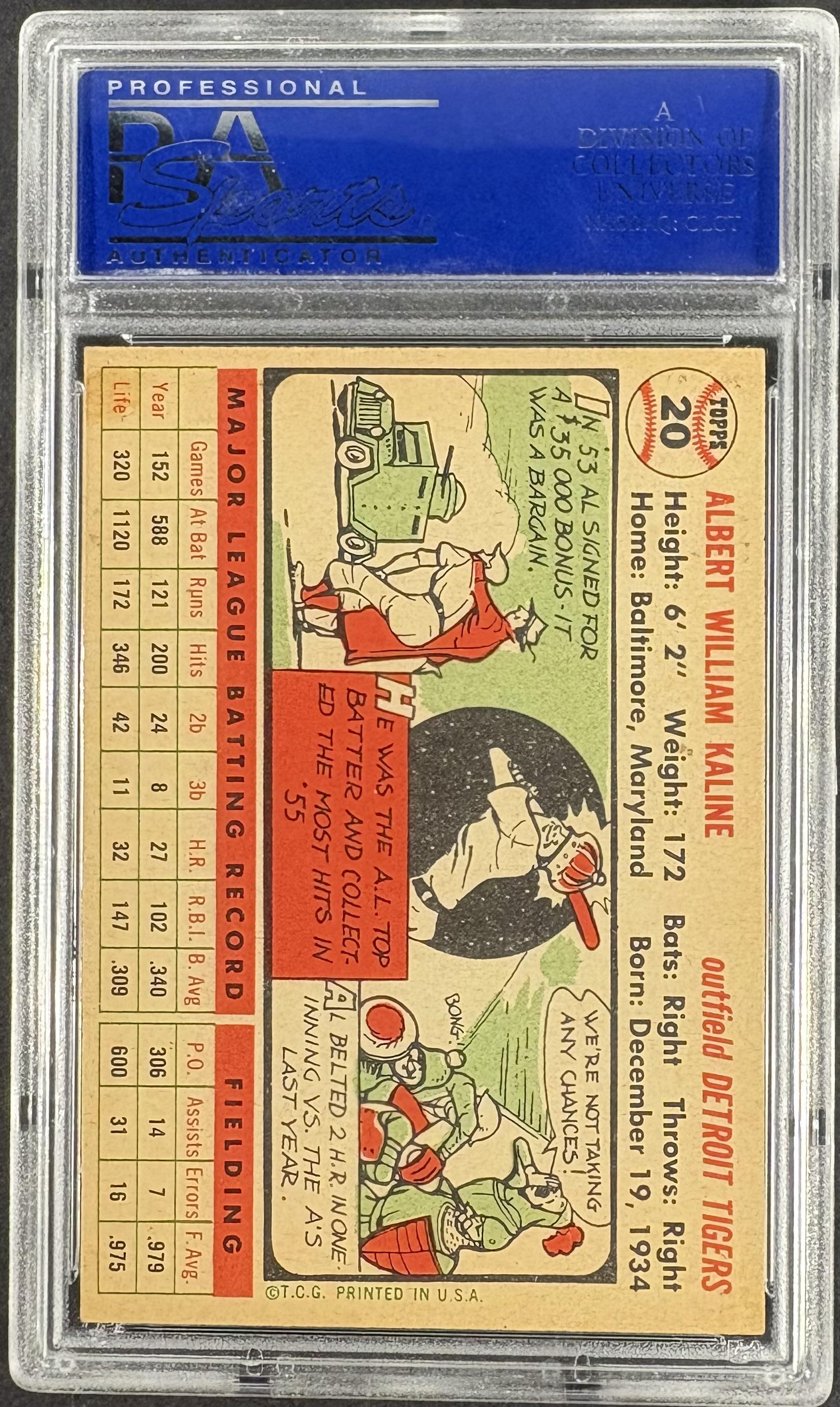 1956 Topps #20 Al Kaline White Back PSA 6 EX-MT