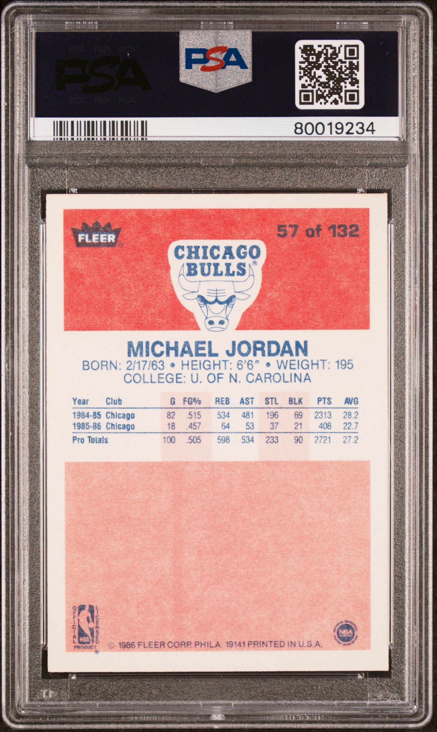 1986 Fleer #57 Michael Jordan RC Rookie PSA 6 EX-MT SHARP New Label