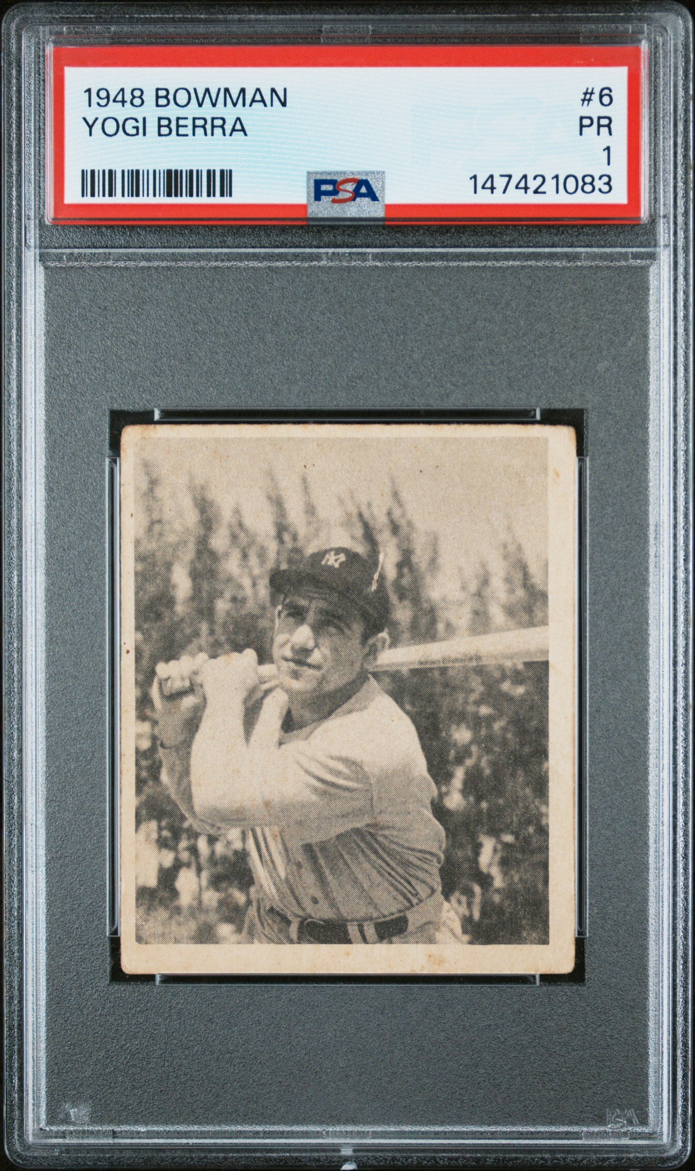 1948 Bowman #6 Yogi Berra RC Rookie PSA 1 Nice Eye Appeal New Label