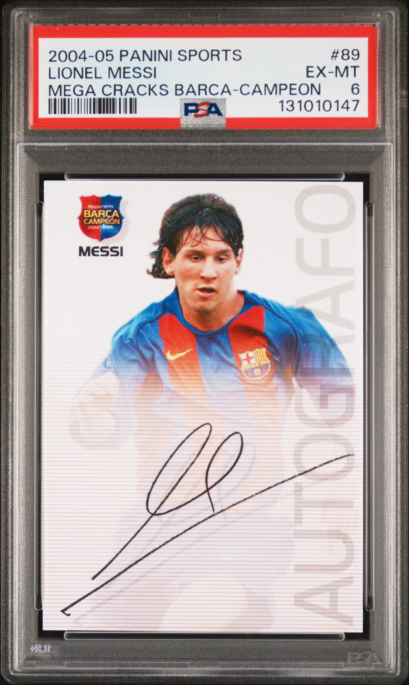 2004-05 Panini Mega Cracks #89 Lionel Messi Rookie Mega Cracks Campeon PSA 6
