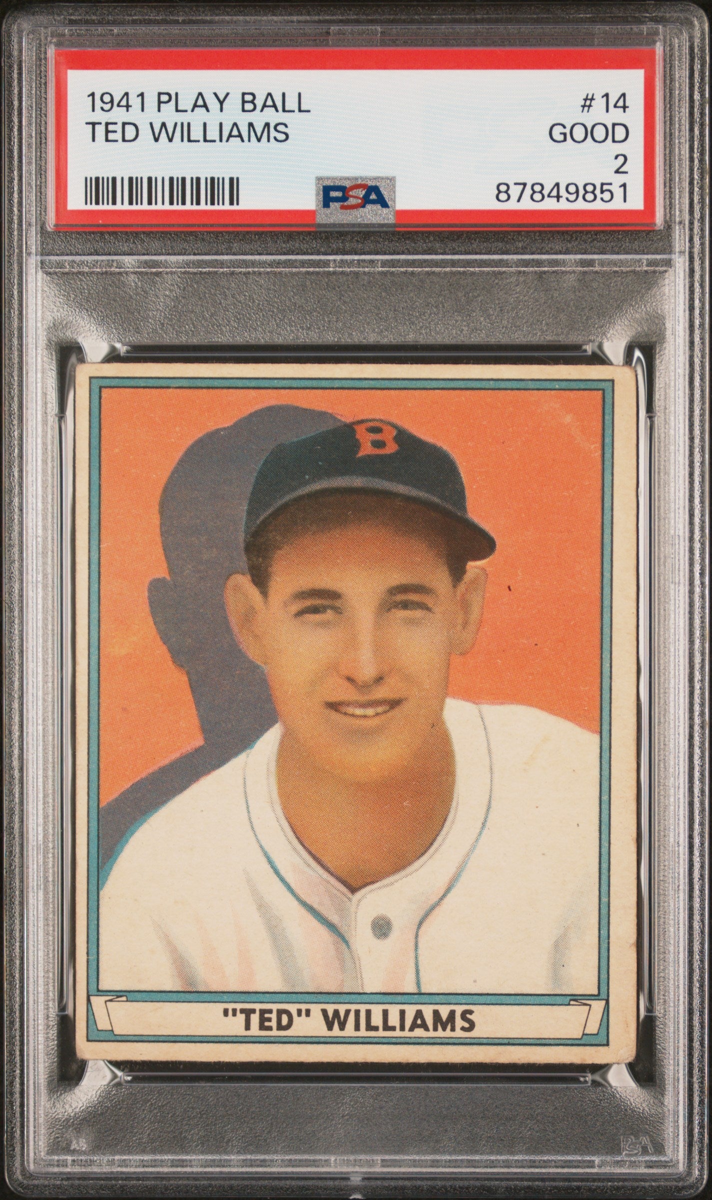 1941 Play Ball #14 Ted Williams PSA 2 GD Nice Color New Label