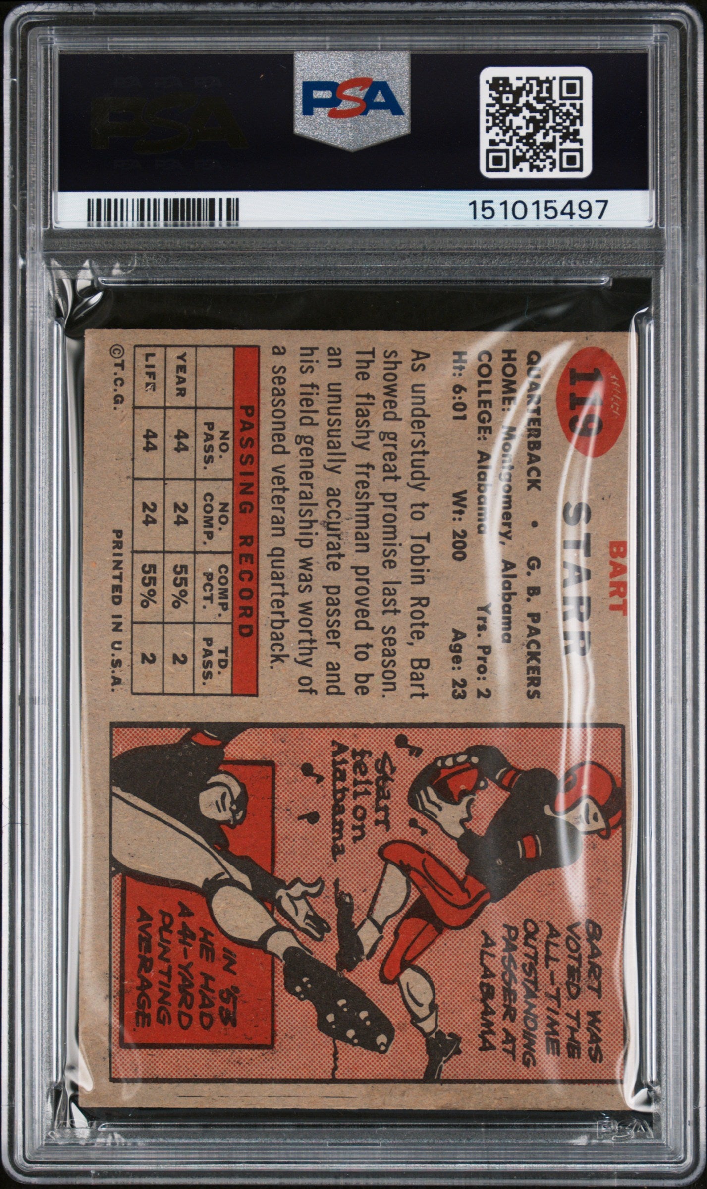 1957 Topps #119 Bart Starr RC Rookie PSA 5 EX Nice Color New Label