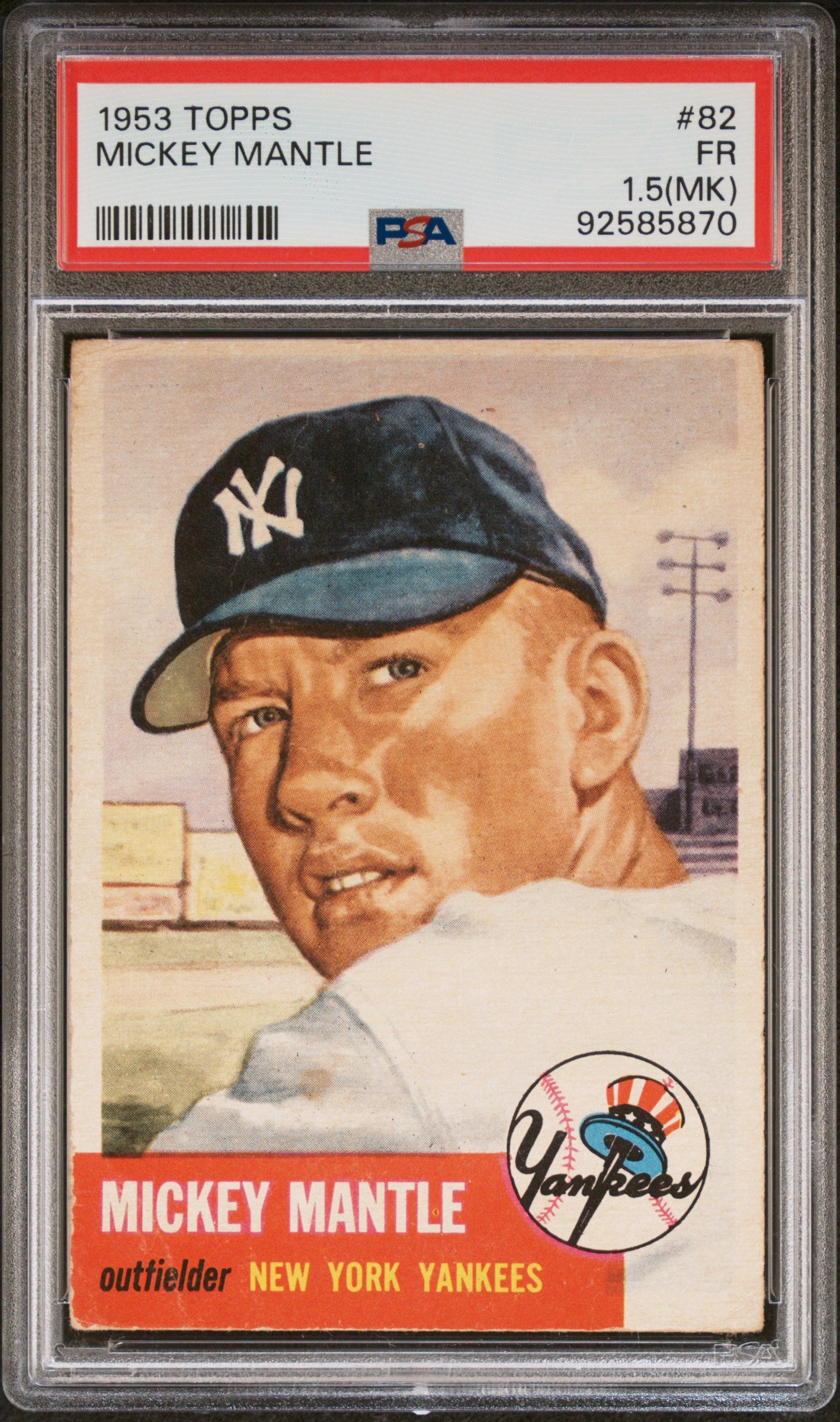 1953 Topps #82 Mickey Mantle PSA 1.5 mk Nice Eye Appeal New Label