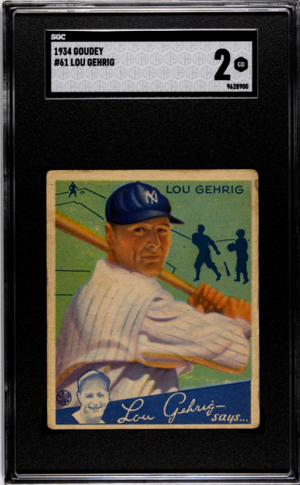 1934 Goudey #61 Lou Gehrig SGC 2 GD CREASE FREE Exceptional Color