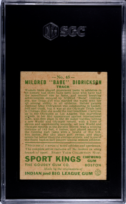 1933 Sport Kings Gum #45 Babe Didrickson Didrikson SGC 3 VG SHARP