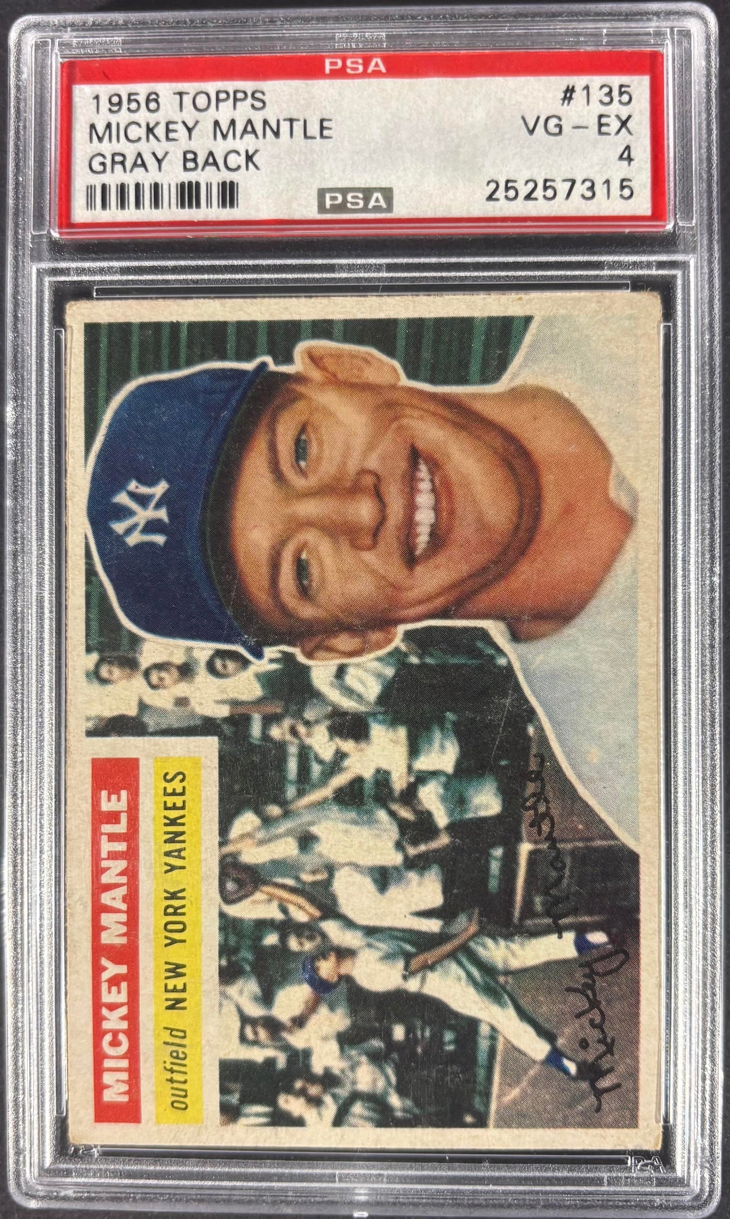 1956 Topps #135b Mickey Mantle Gray Back PSA 4 VG-EX Well Centered