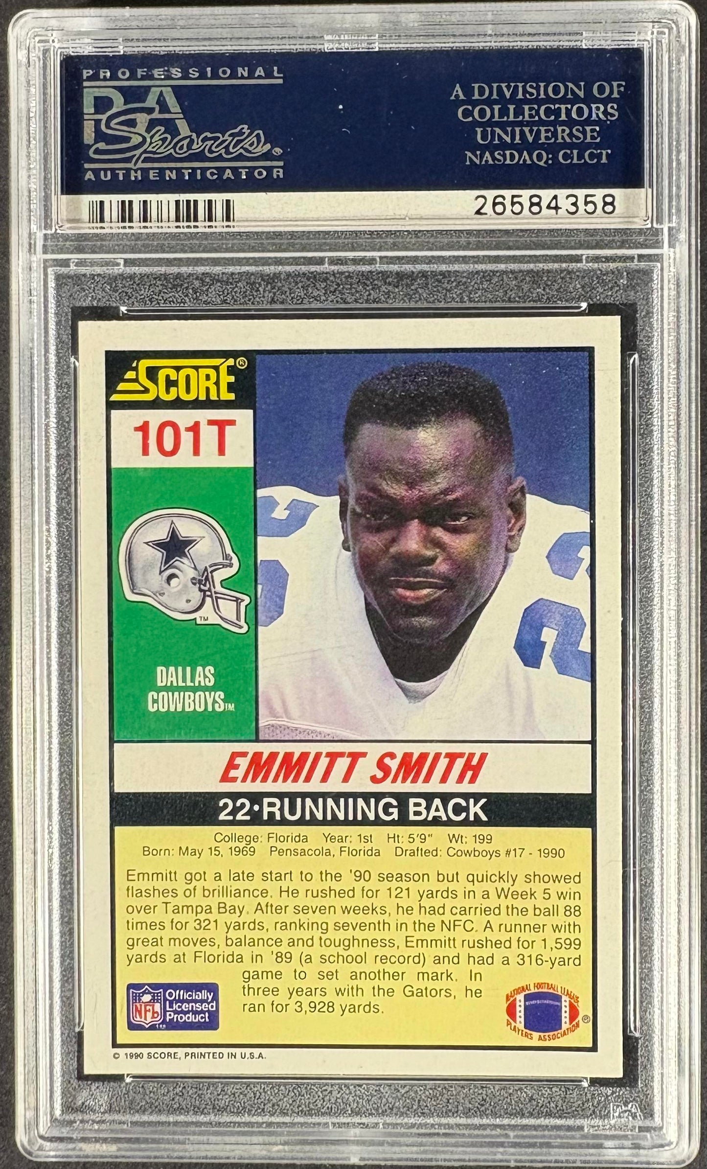 1990 Score Supplemental #101T Emmitt Smith RC Rookie PSA 10 GEM MINT