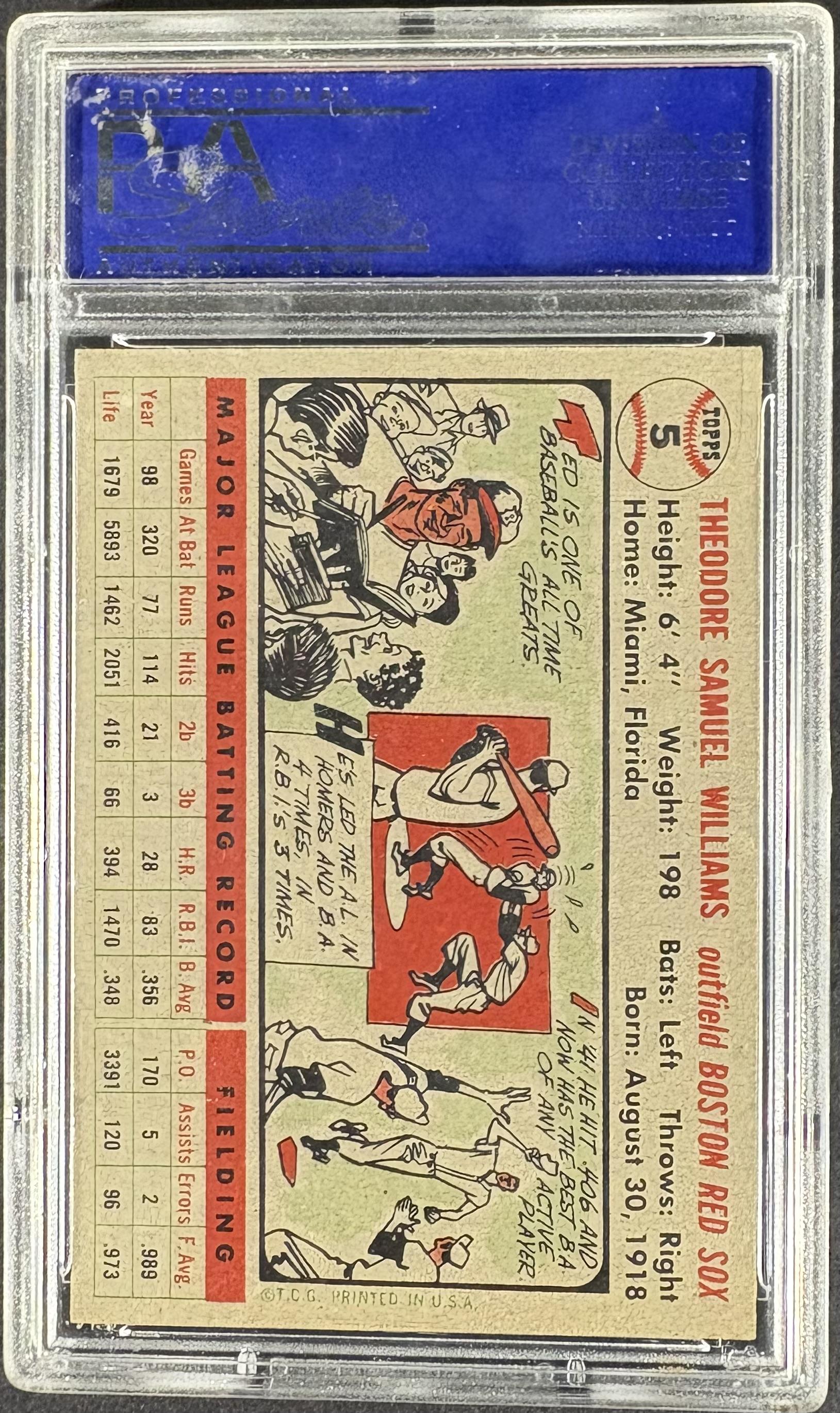 1956 Topps #5 Ted Williams Gray Back PSA 8 NM-MT High Grade