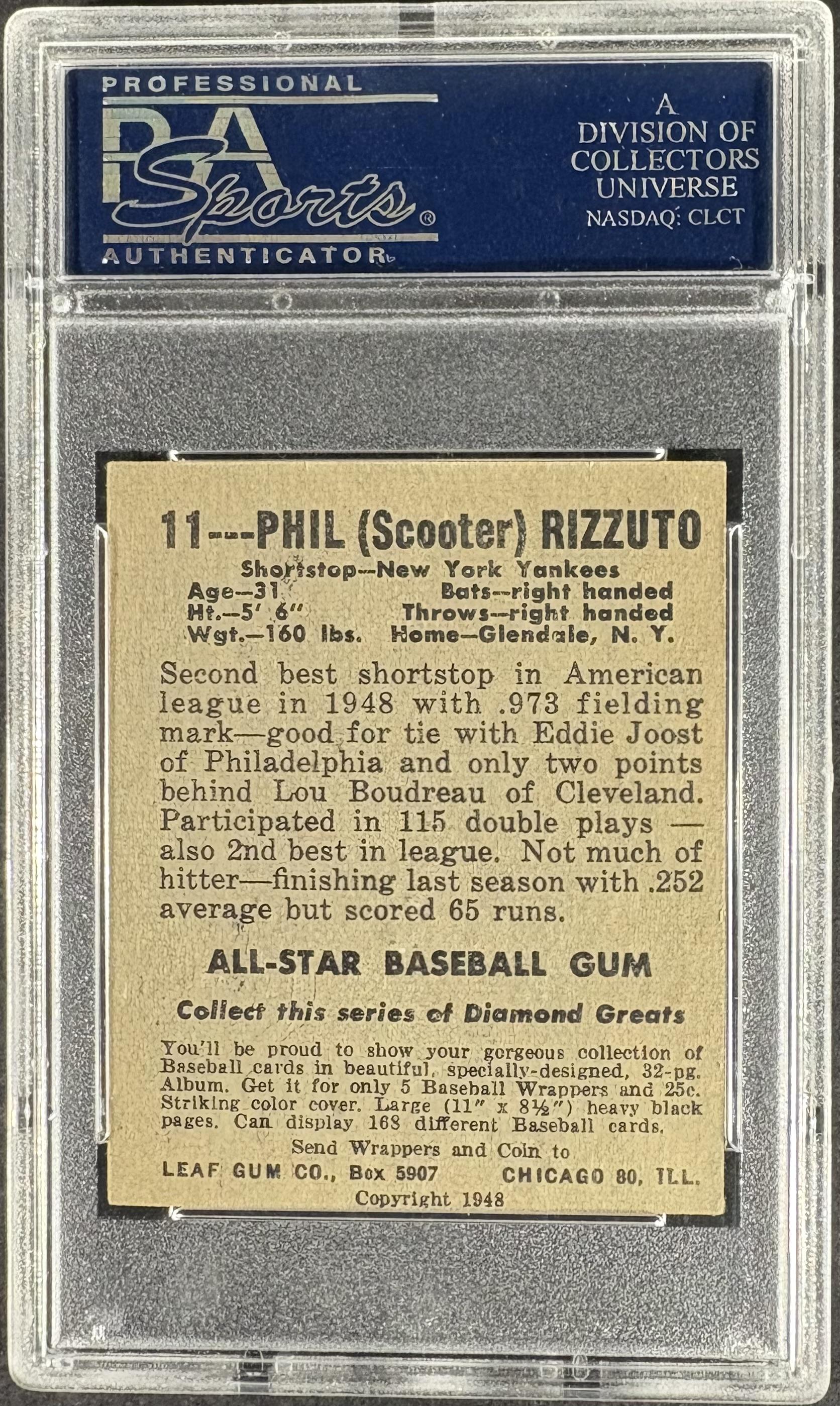 1948-49 Leaf #11 Phil Rizzuto PSA 6 oc SHARP