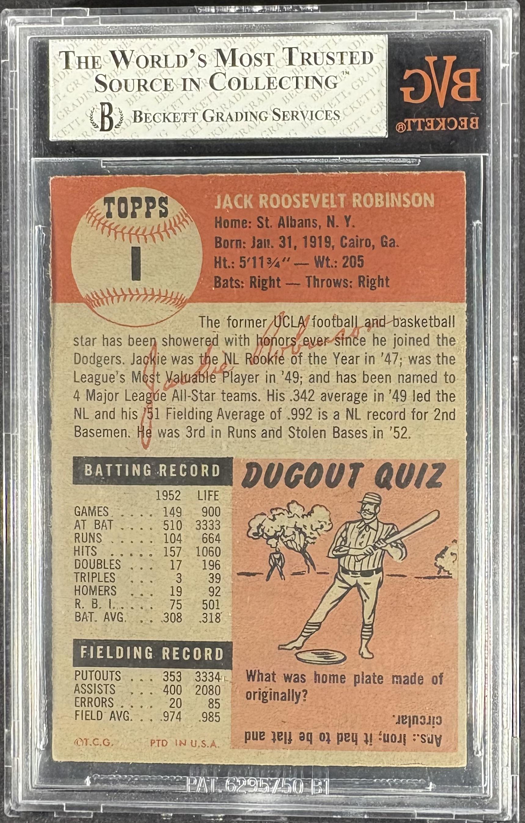 1953 Topps #1 Jackie Robinson BVG 5 EX Nice Color