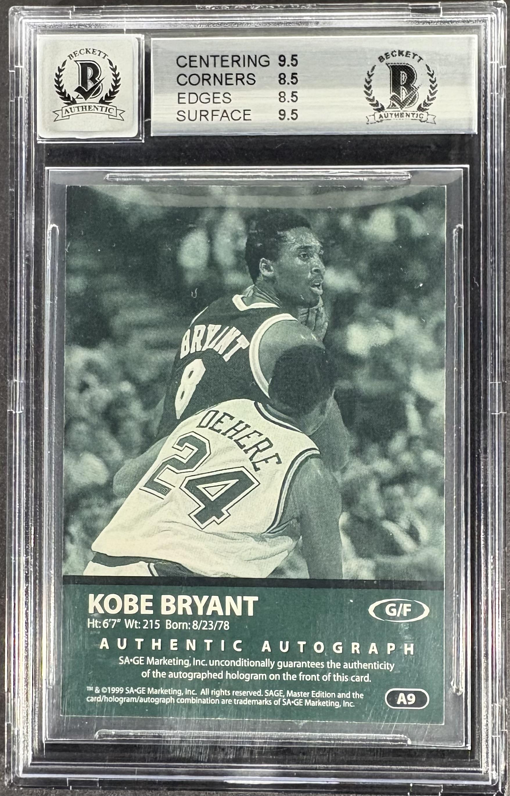 1999 SAGE #A9 Kobe Bryant AUTO Autographs Silver BGS 8.5 / 10 /50