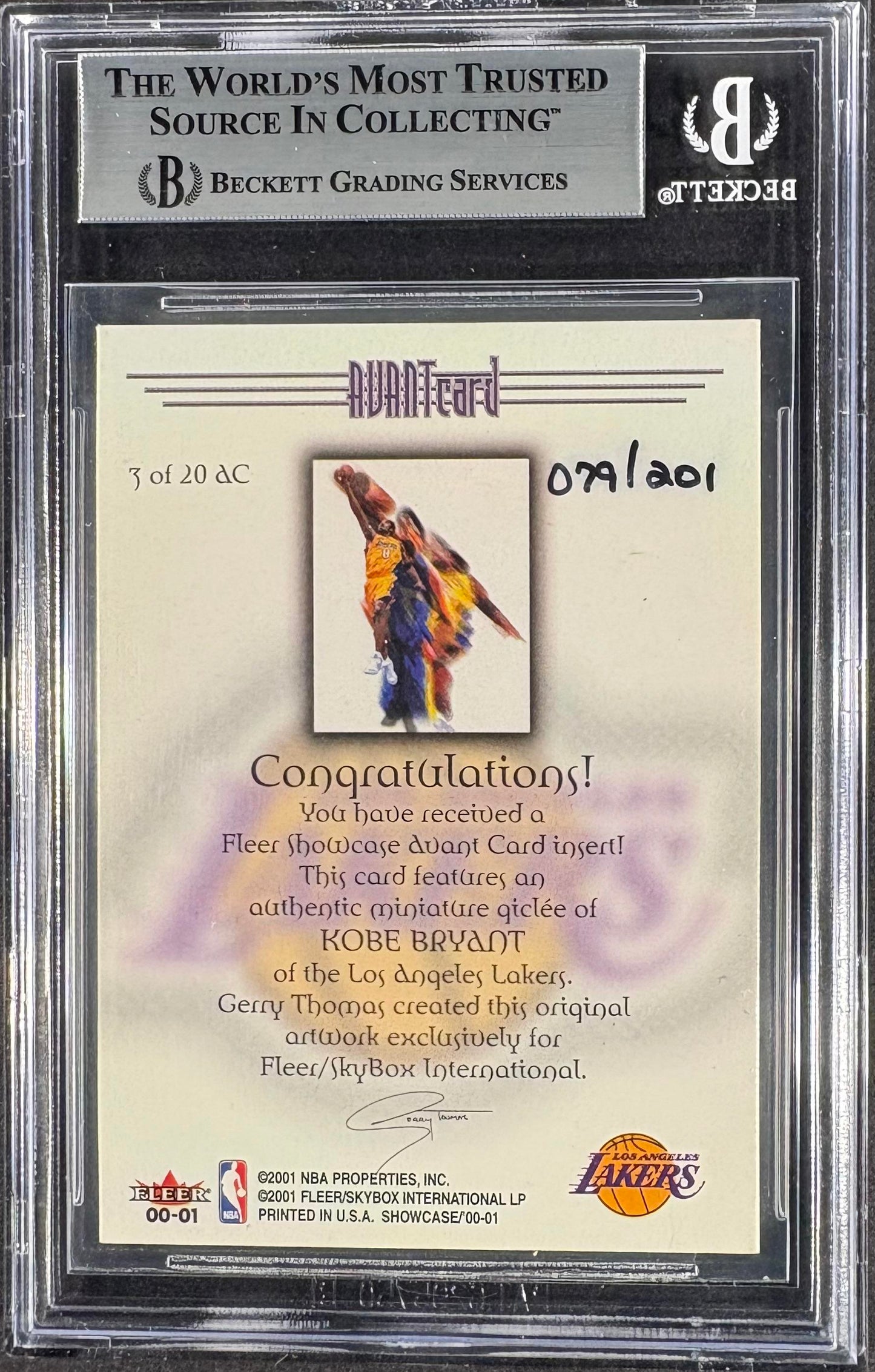 2000-01 Fleer Showcase #3 AC Kobe Bryant Avant BGS 8 /201