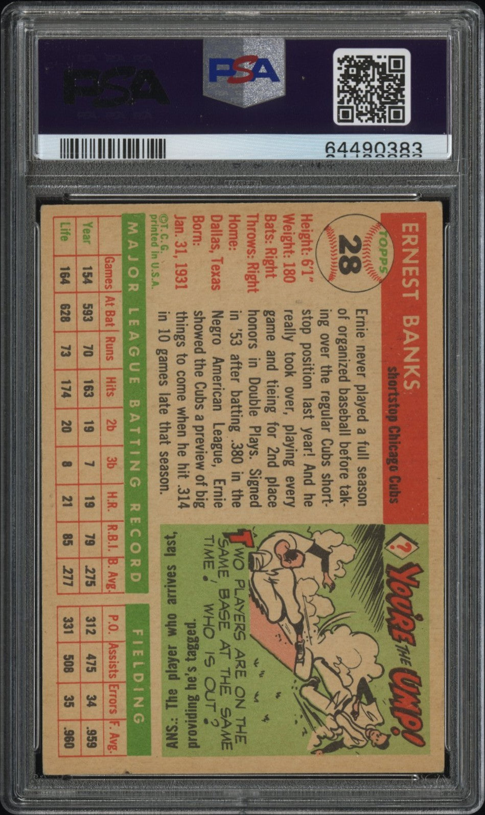 1955 Topps #28 Ernie Banks PSA 5 EX New Label