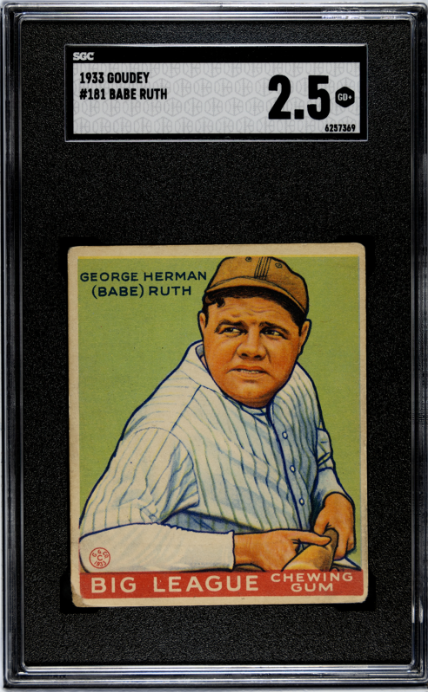 1933 Goudey #181 Babe Ruth SGC 2.5 GD+ CREASE FREE + Nice Color