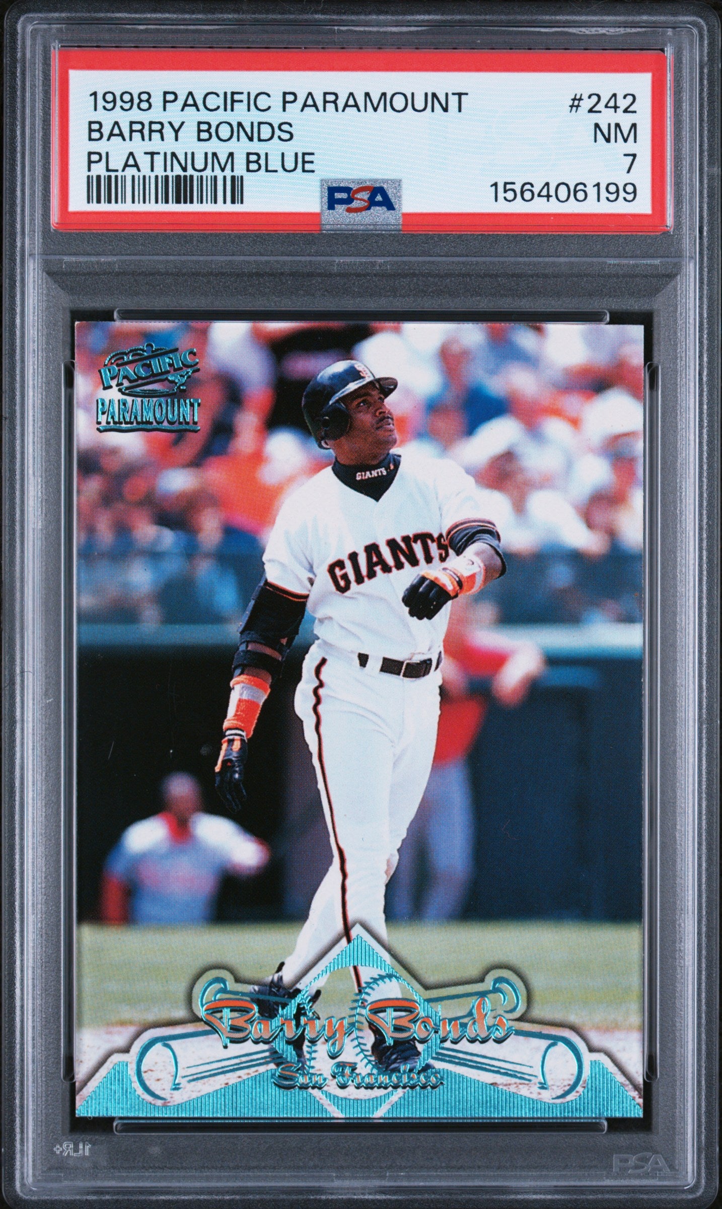 1998 Pacific Paramount #242 Barry Bonds Platinum Blue PSA 7 POP 1 ONLY 1 HIGHER